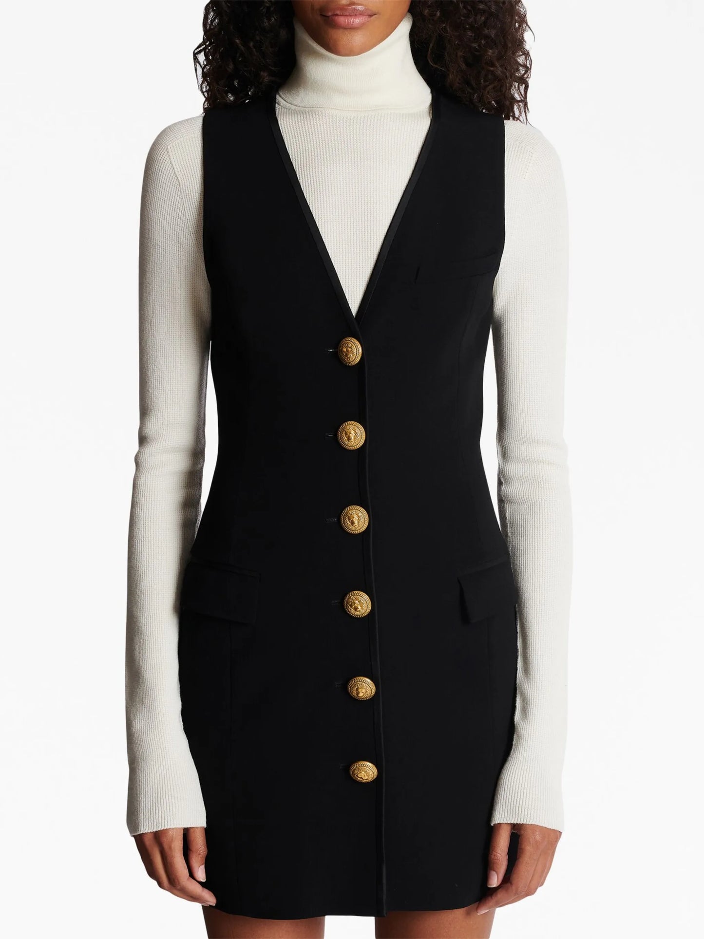 V-neck button-front minidress