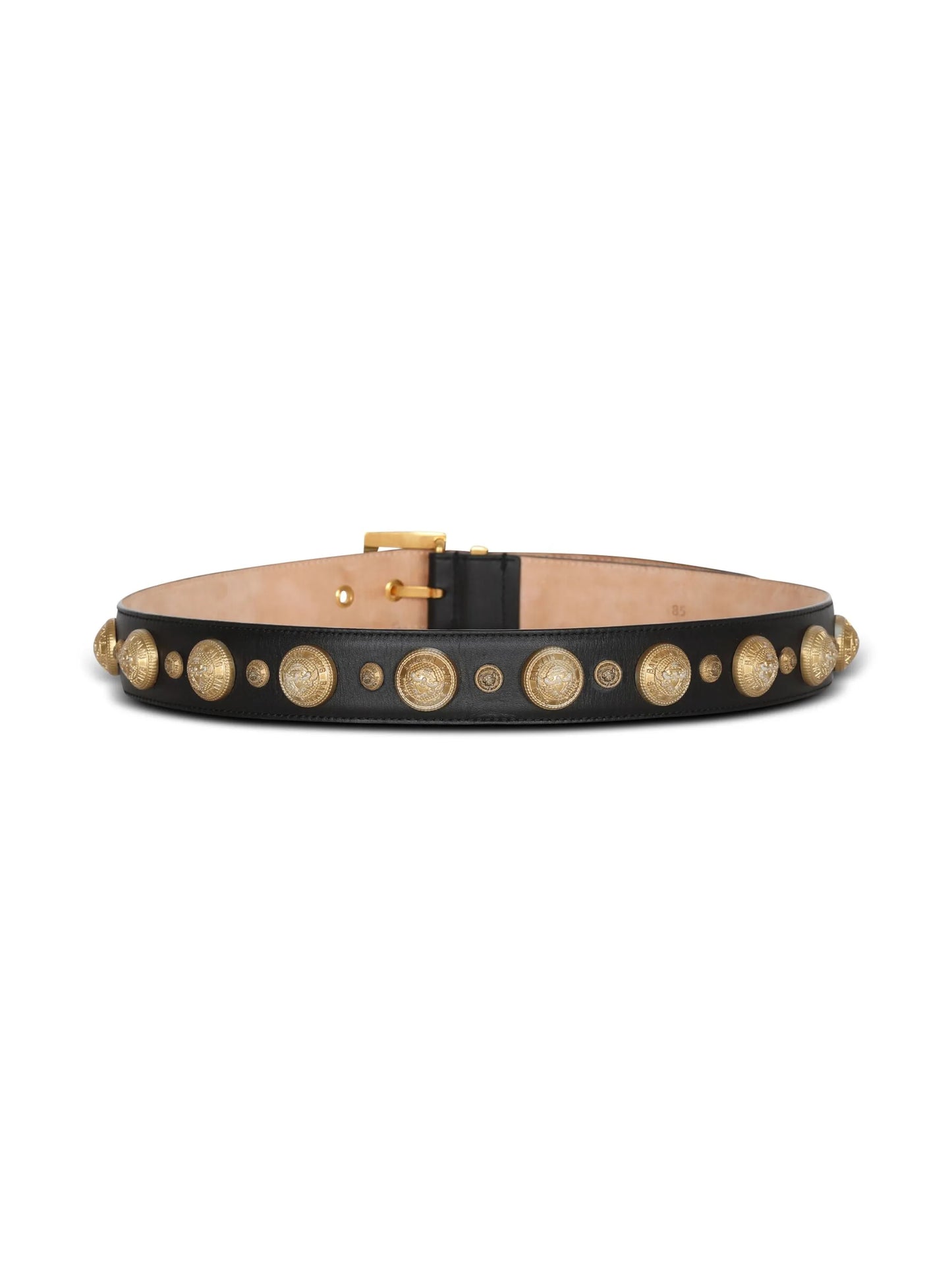 coin-embellished leather belt