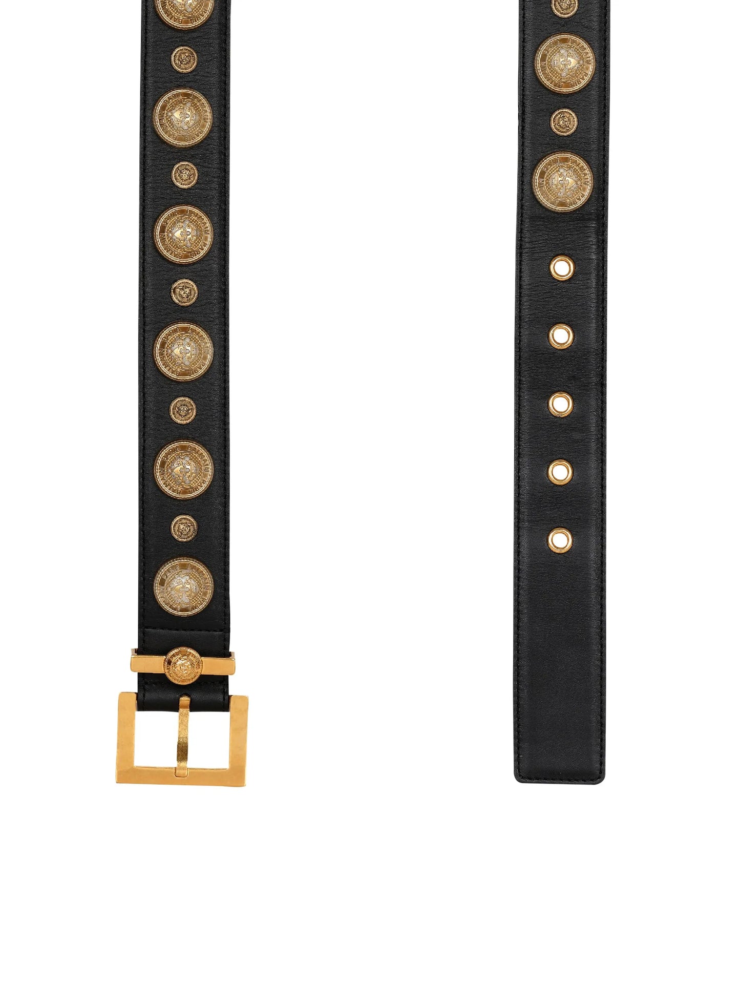 coin-embellished leather belt