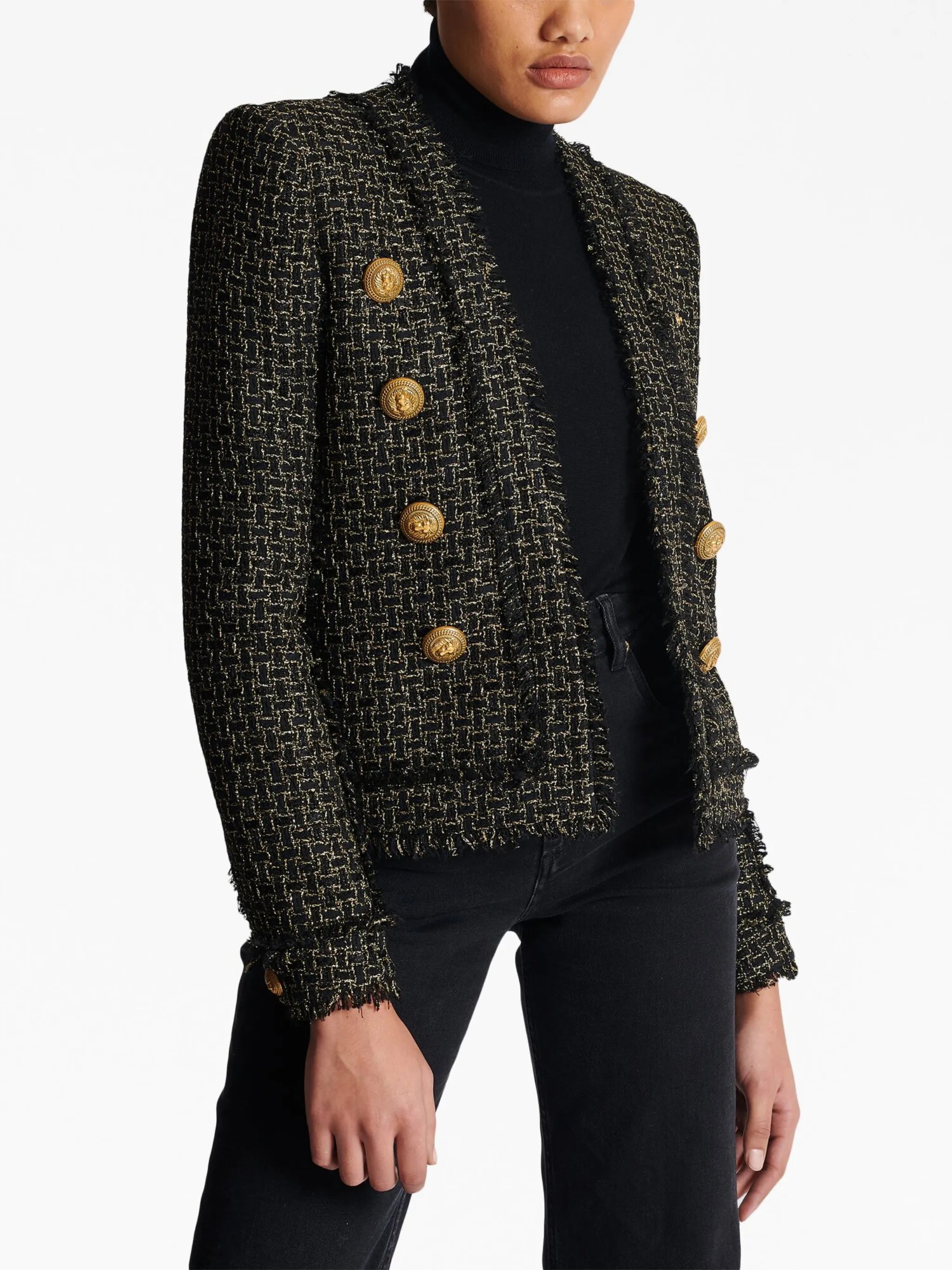 double-breasted tweed jacket