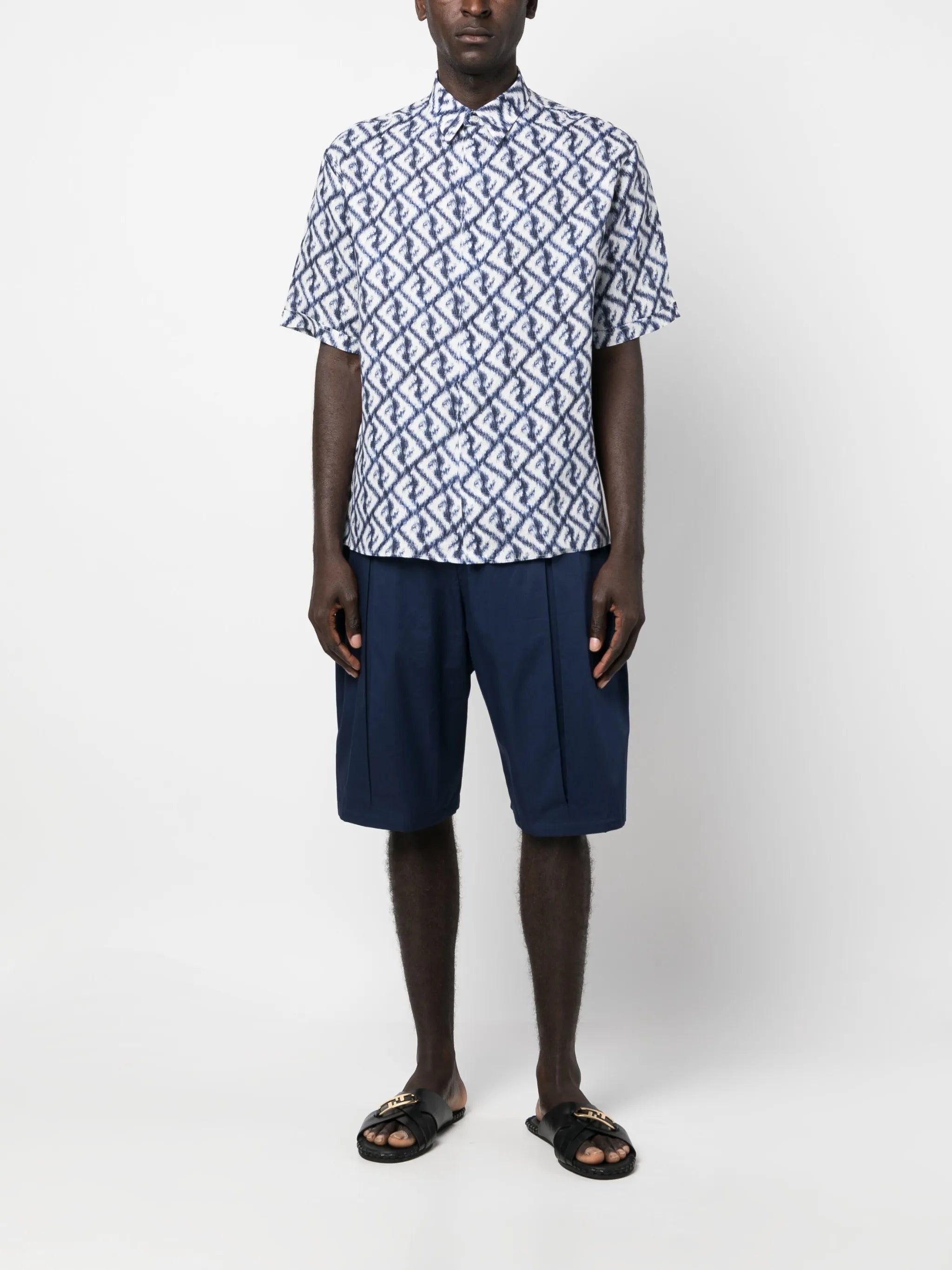 FF-logo print linen shirt