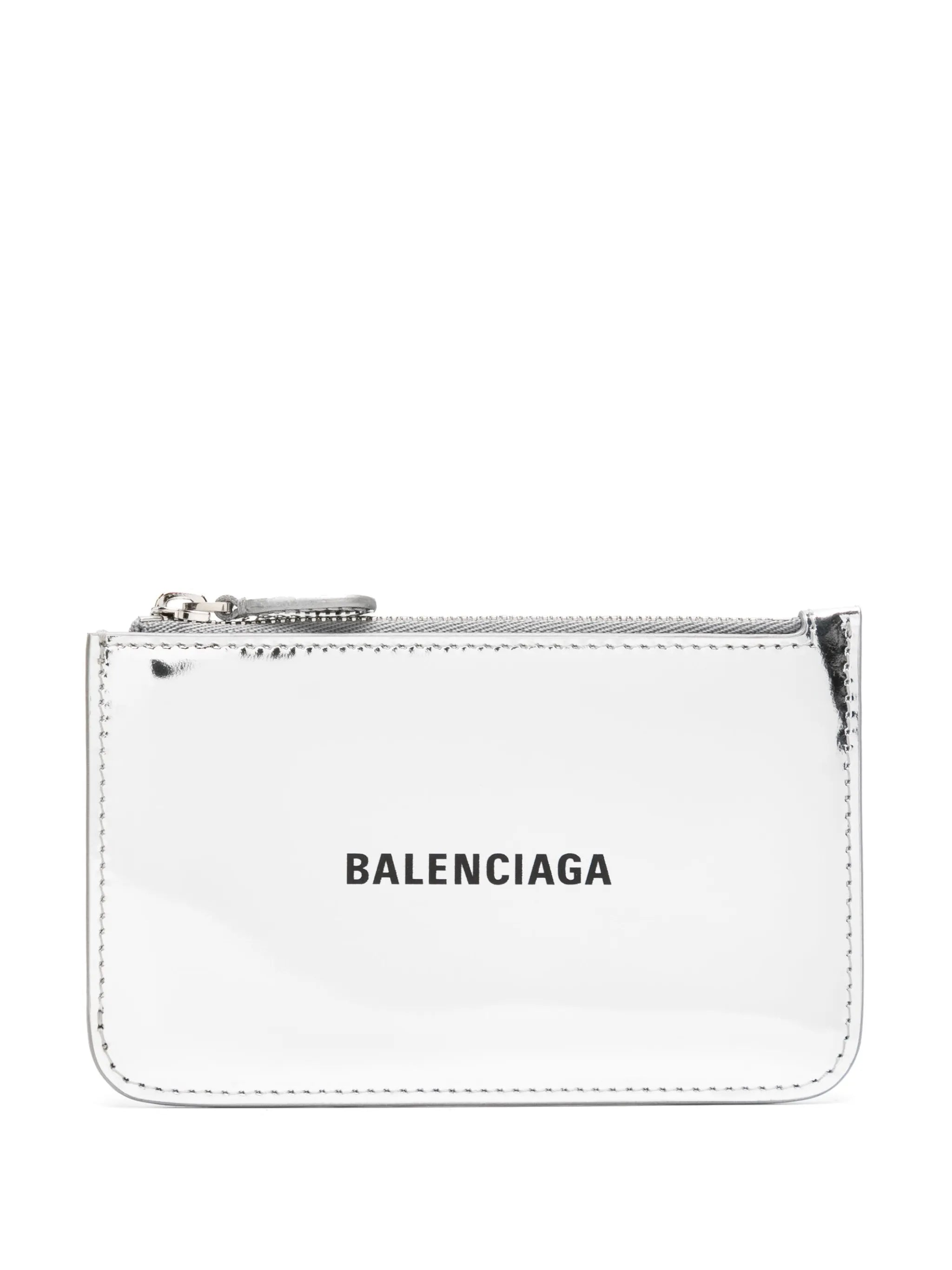 logo-print metallic leather cardholder