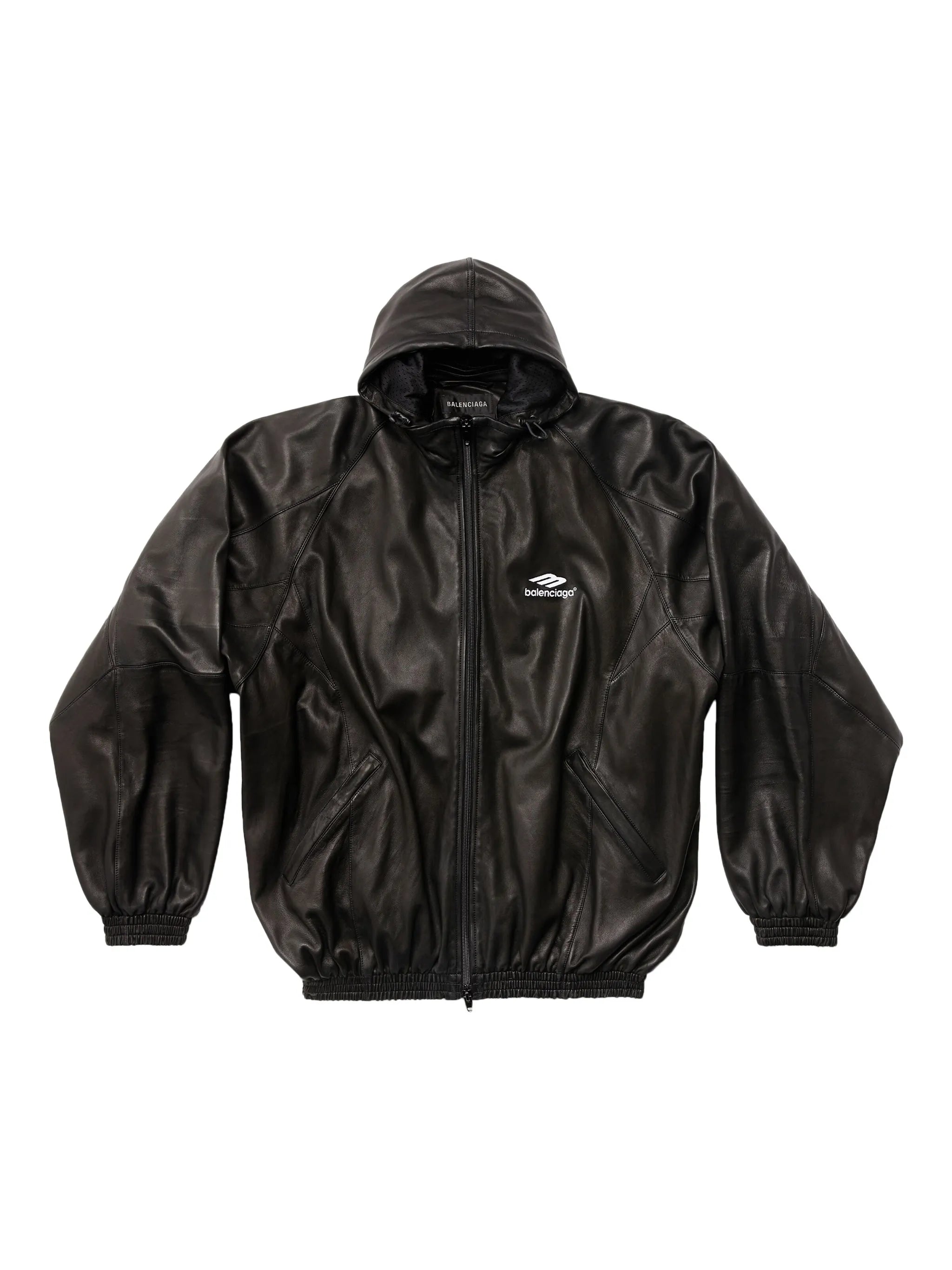 logo-print leather hooded jacket