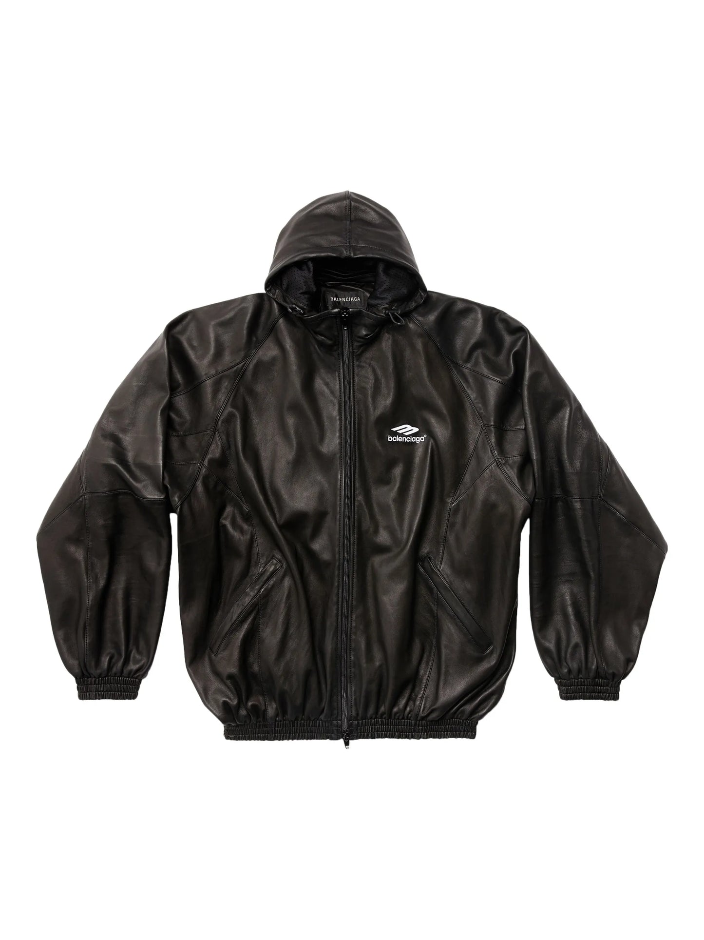 logo-print leather hooded jacket