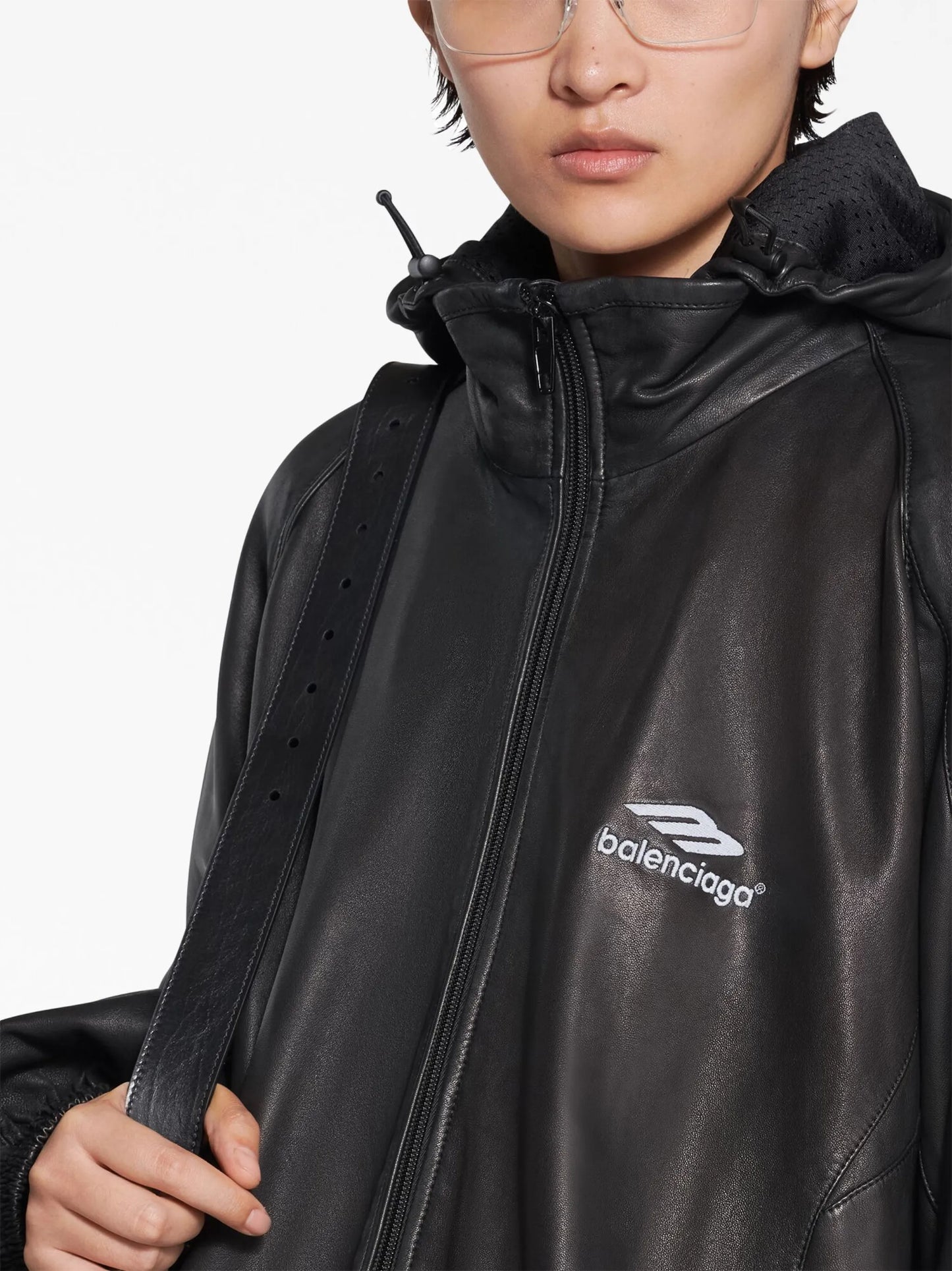 logo-print leather hooded jacket
