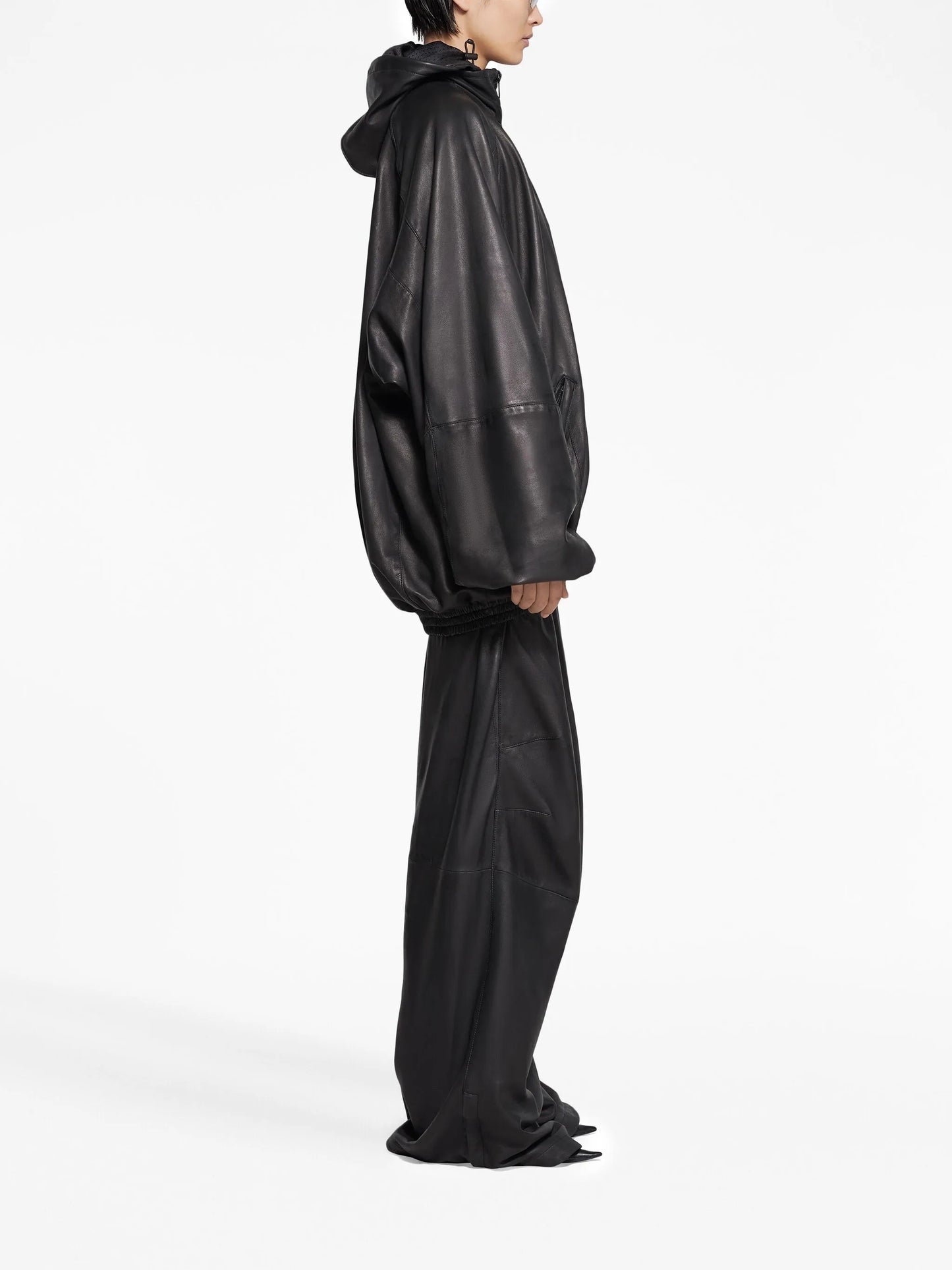 logo-print leather hooded jacket