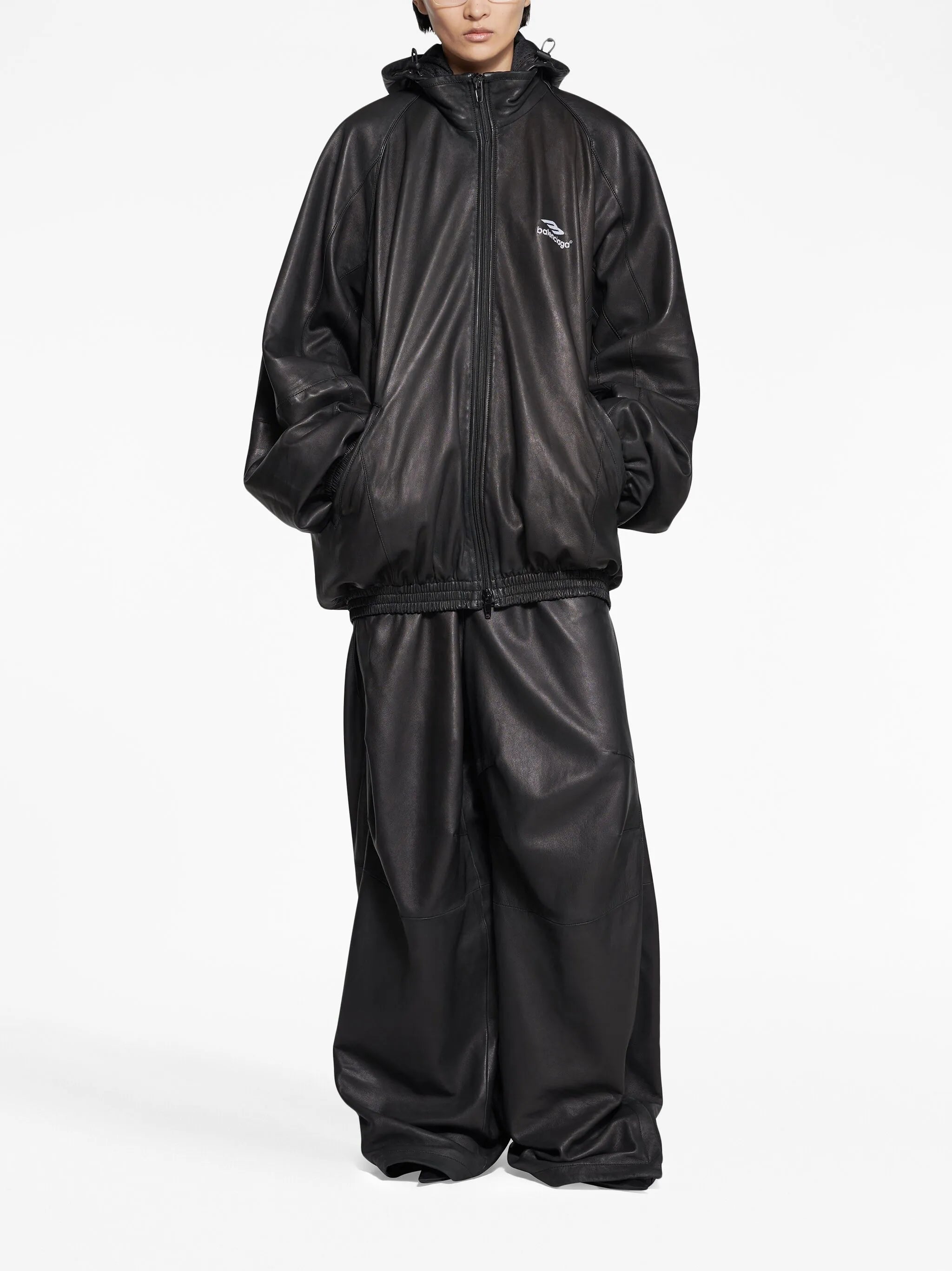 logo-print leather hooded jacket