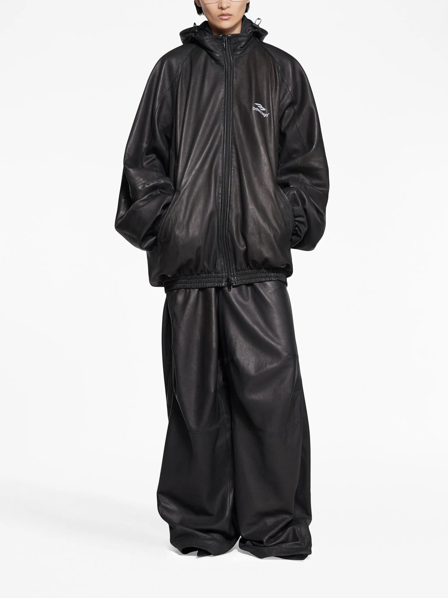 logo-print leather hooded jacket