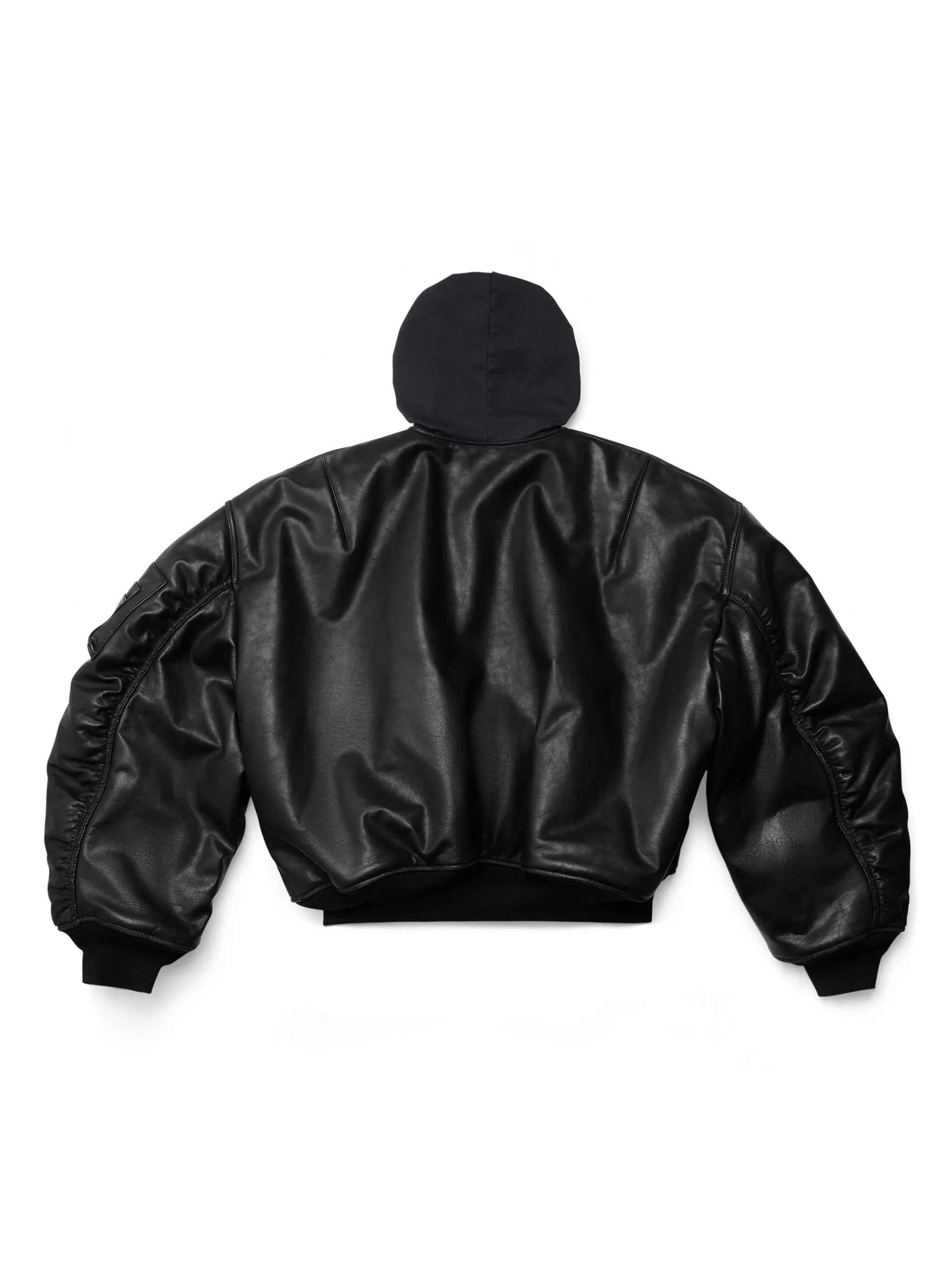 hooded leather bomber jacket