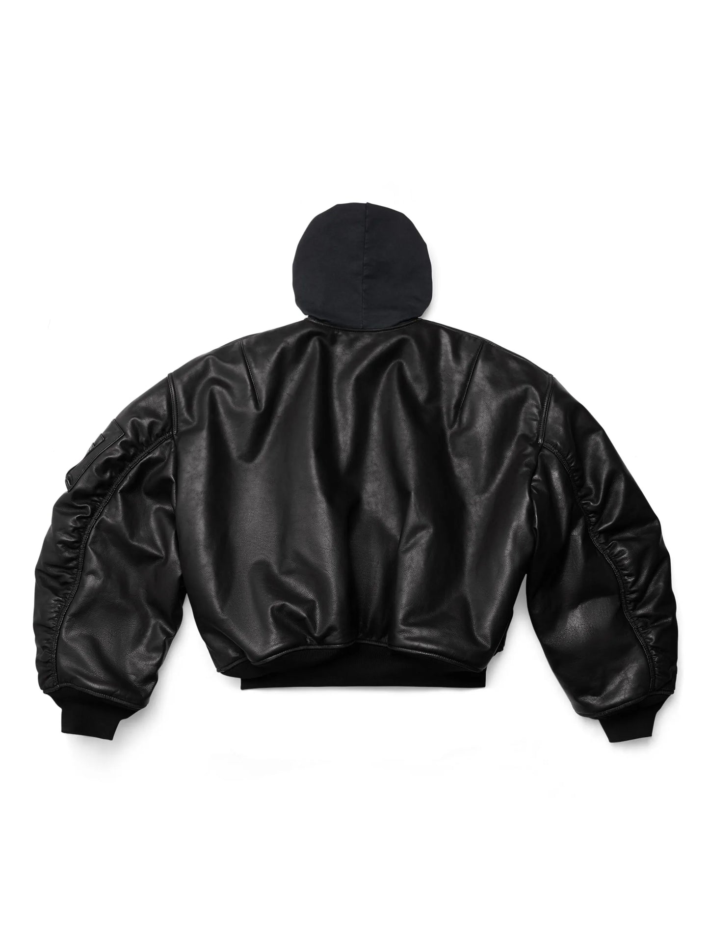 hooded leather bomber jacket