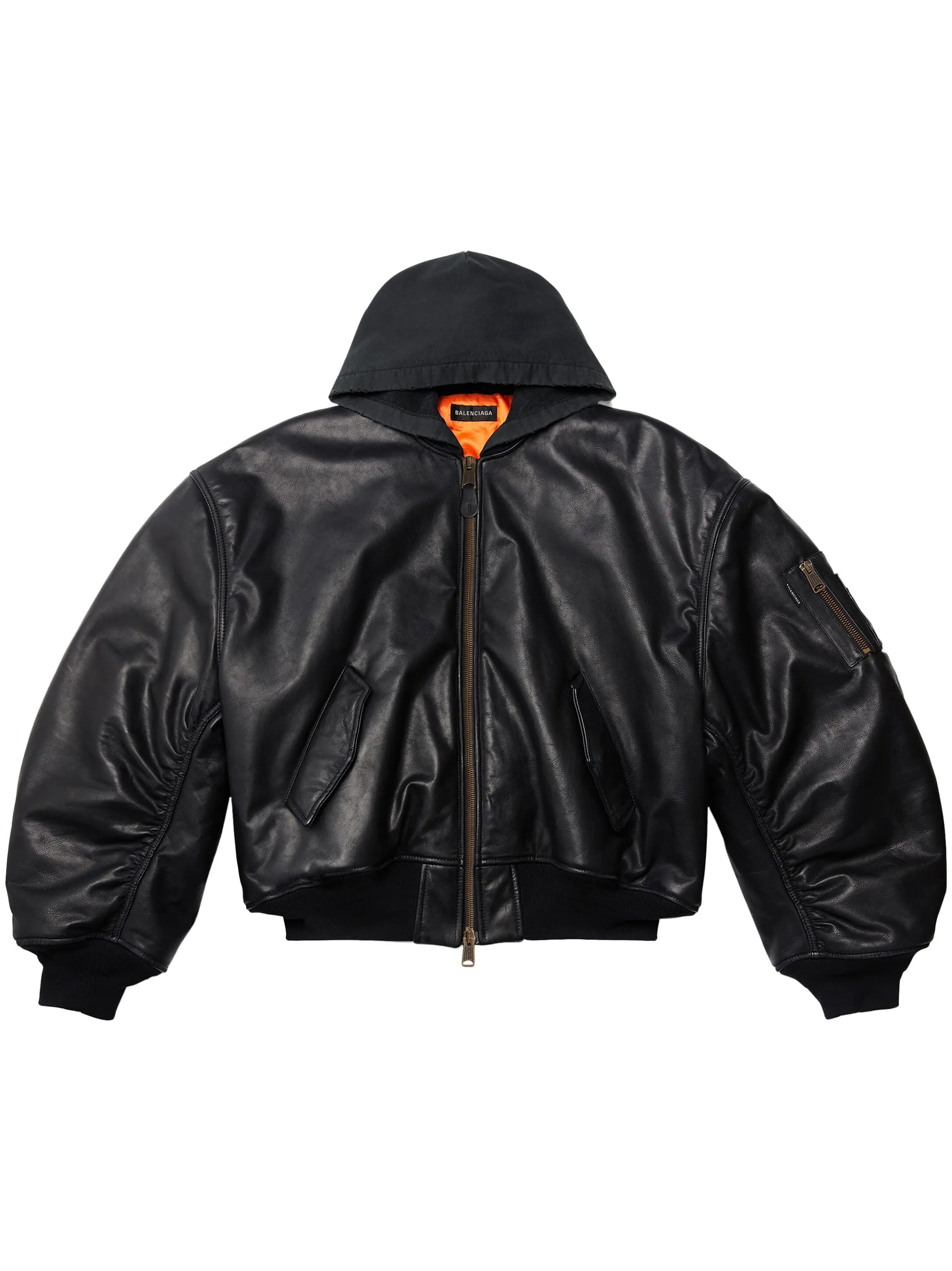 hooded leather bomber jacket