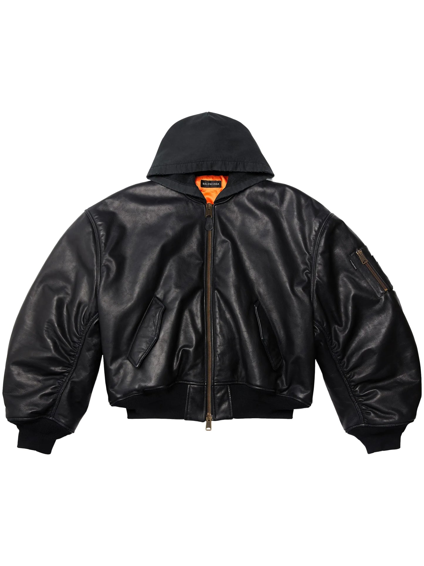 hooded leather bomber jacket