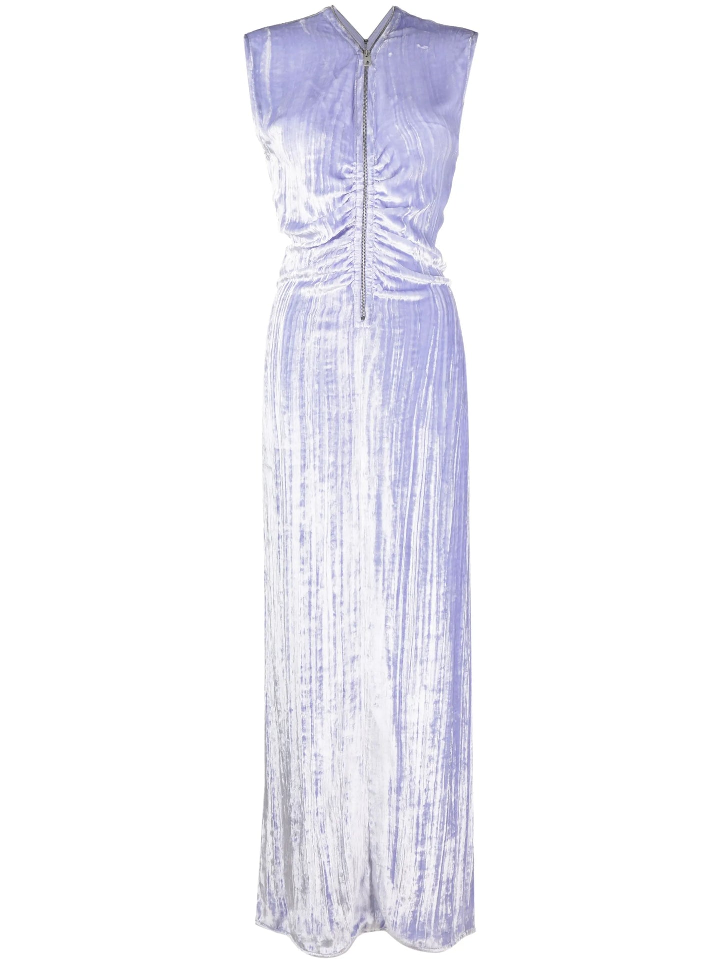 ruched zip-up velvet maxi dress