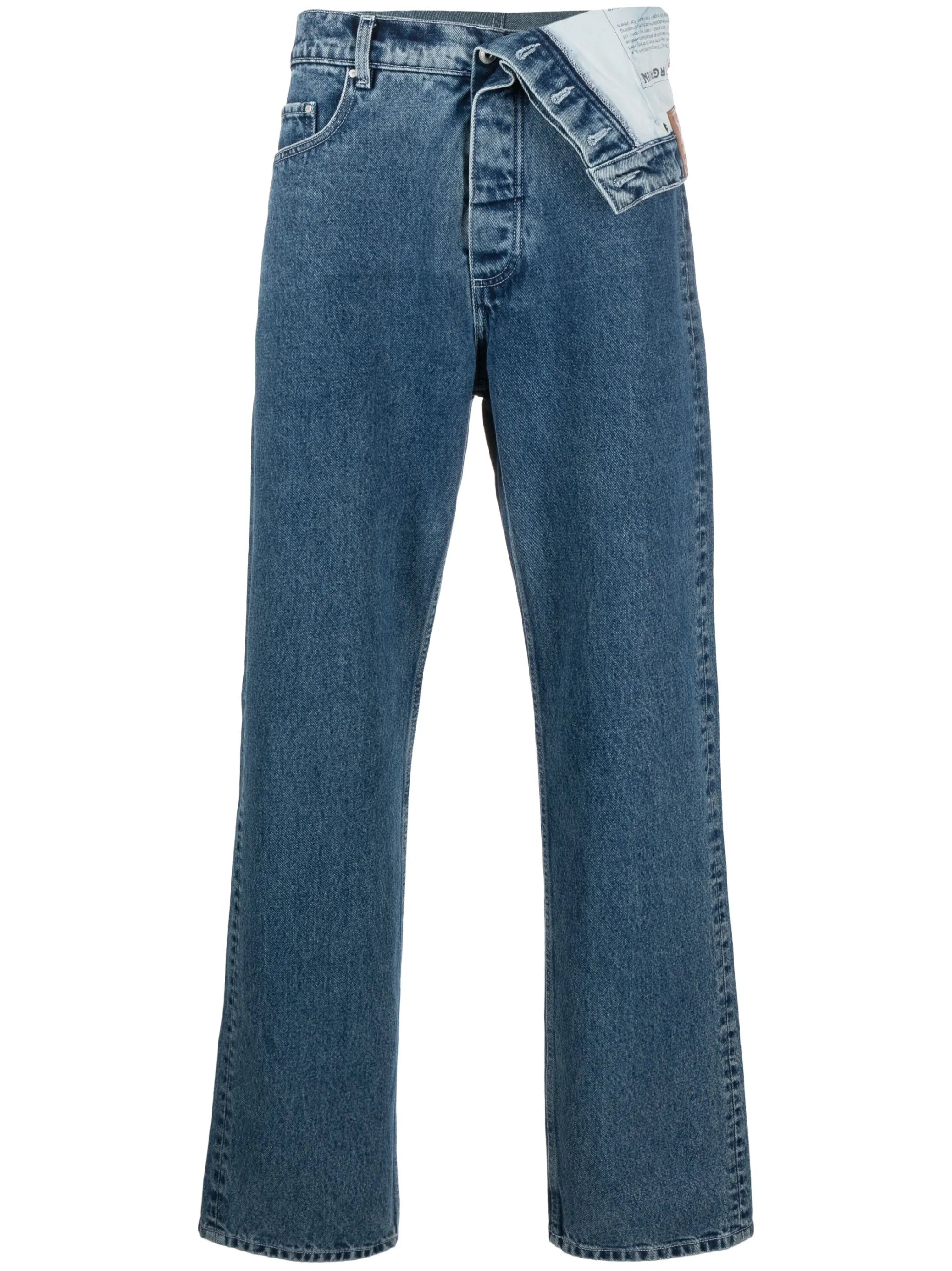 asymmetric organic-cotton jeans