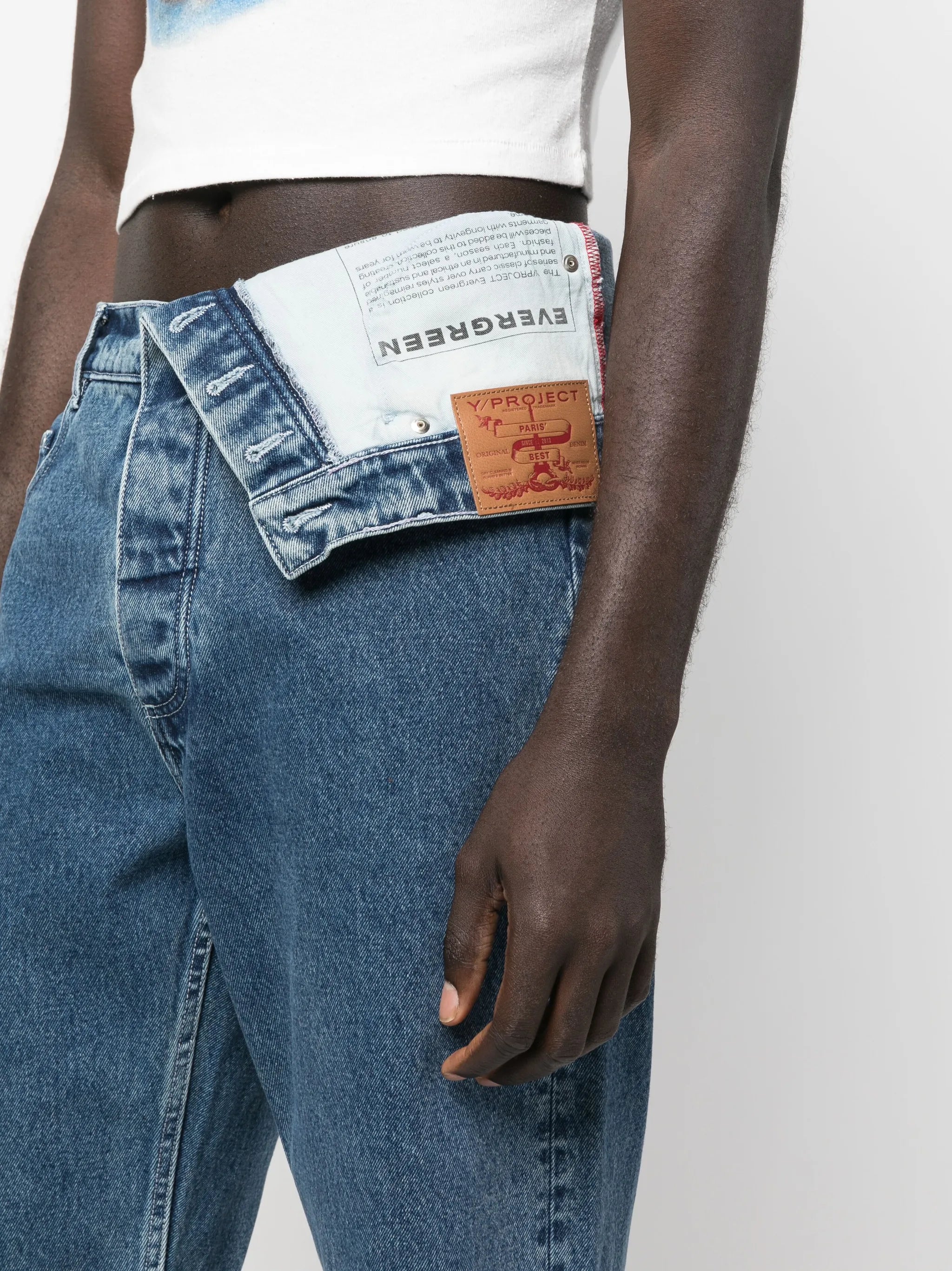 asymmetric organic-cotton jeans