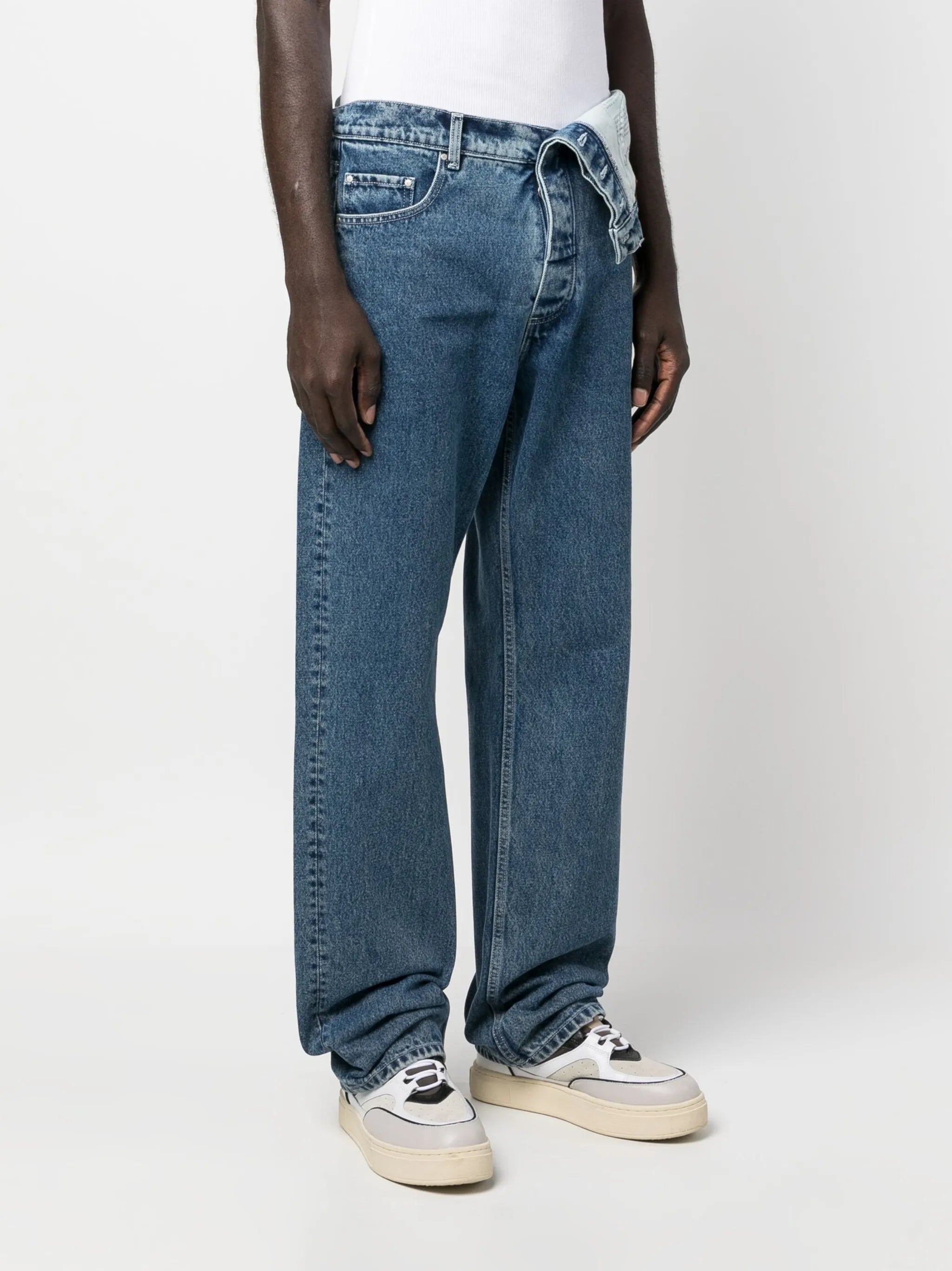 asymmetric organic-cotton jeans
