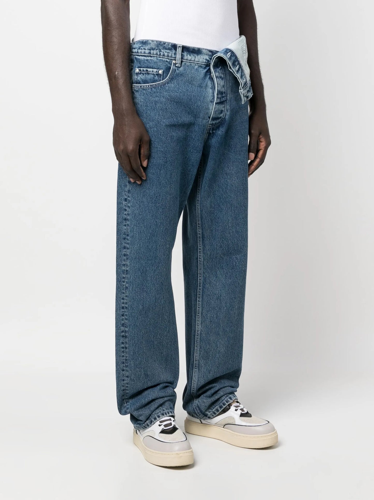 asymmetric organic-cotton jeans