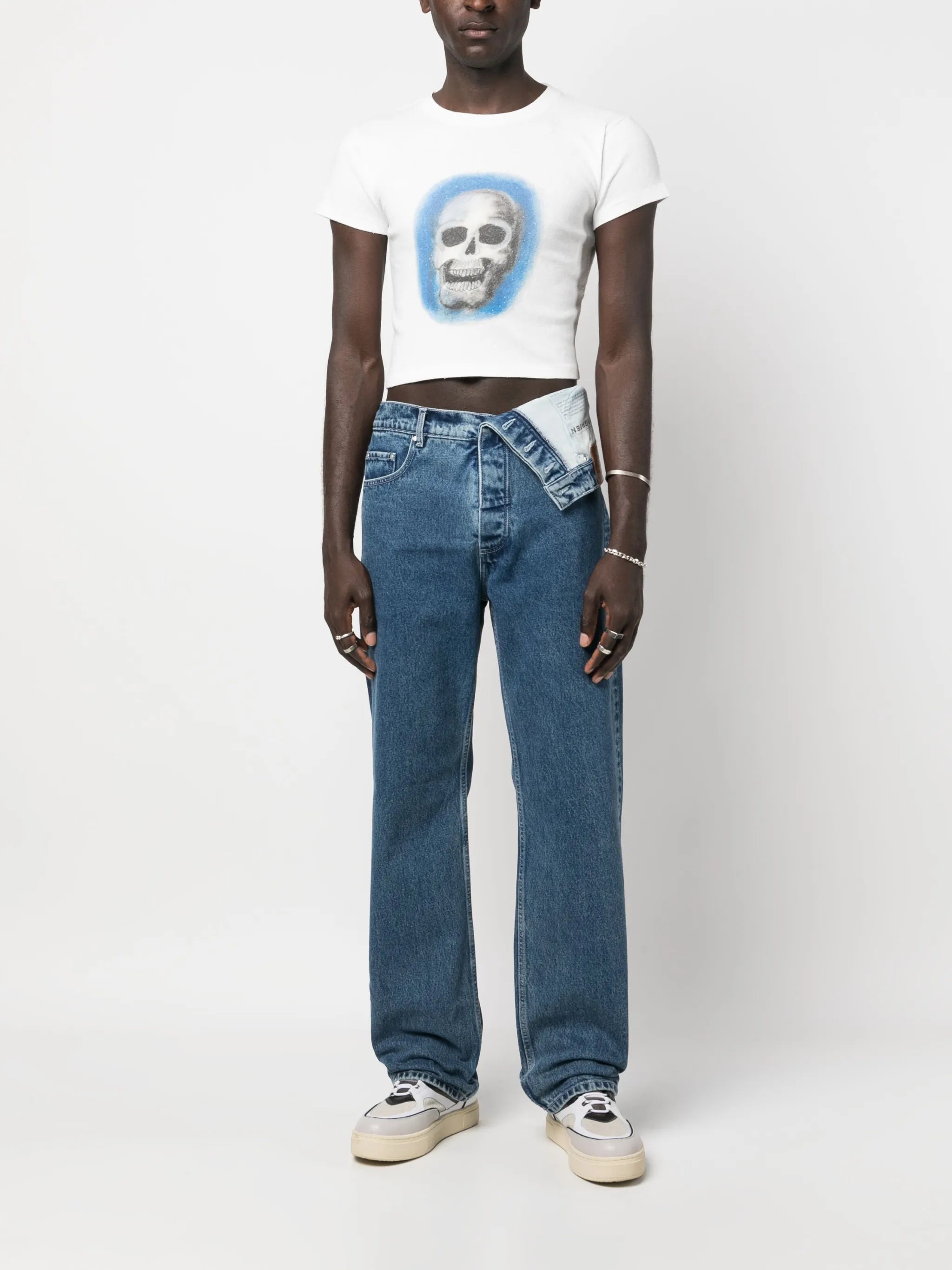 asymmetric organic-cotton jeans