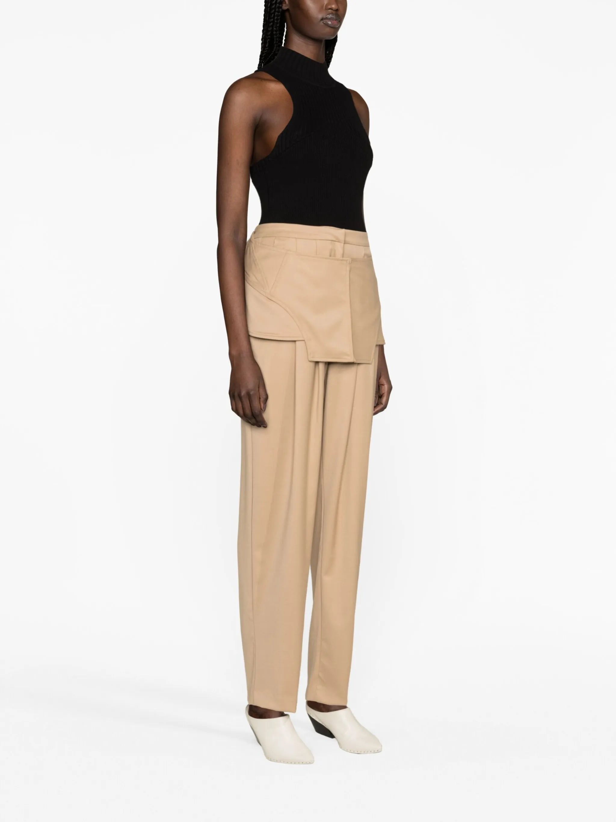 corset-detail straight-leg trousers