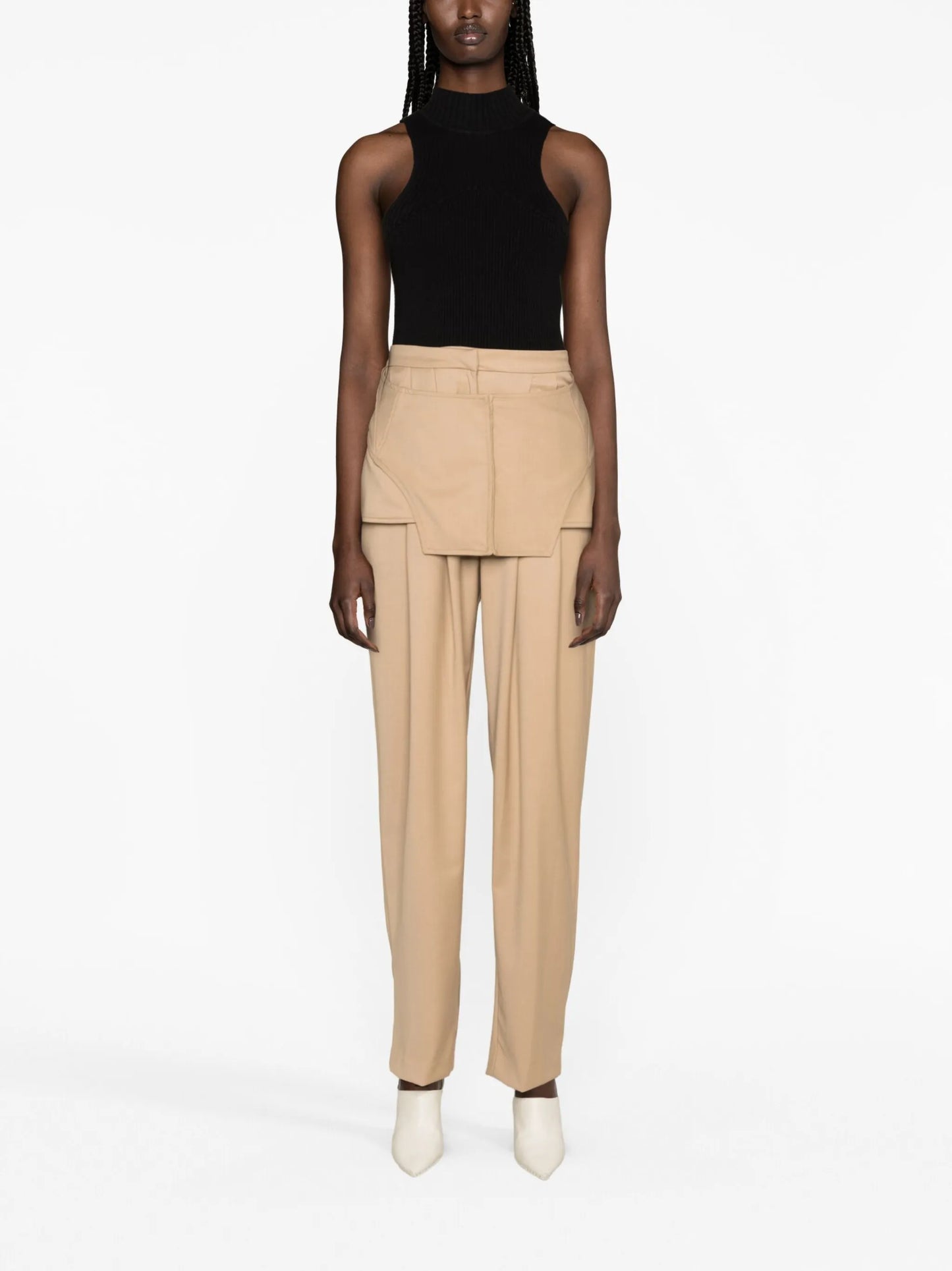 corset-detail straight-leg trousers