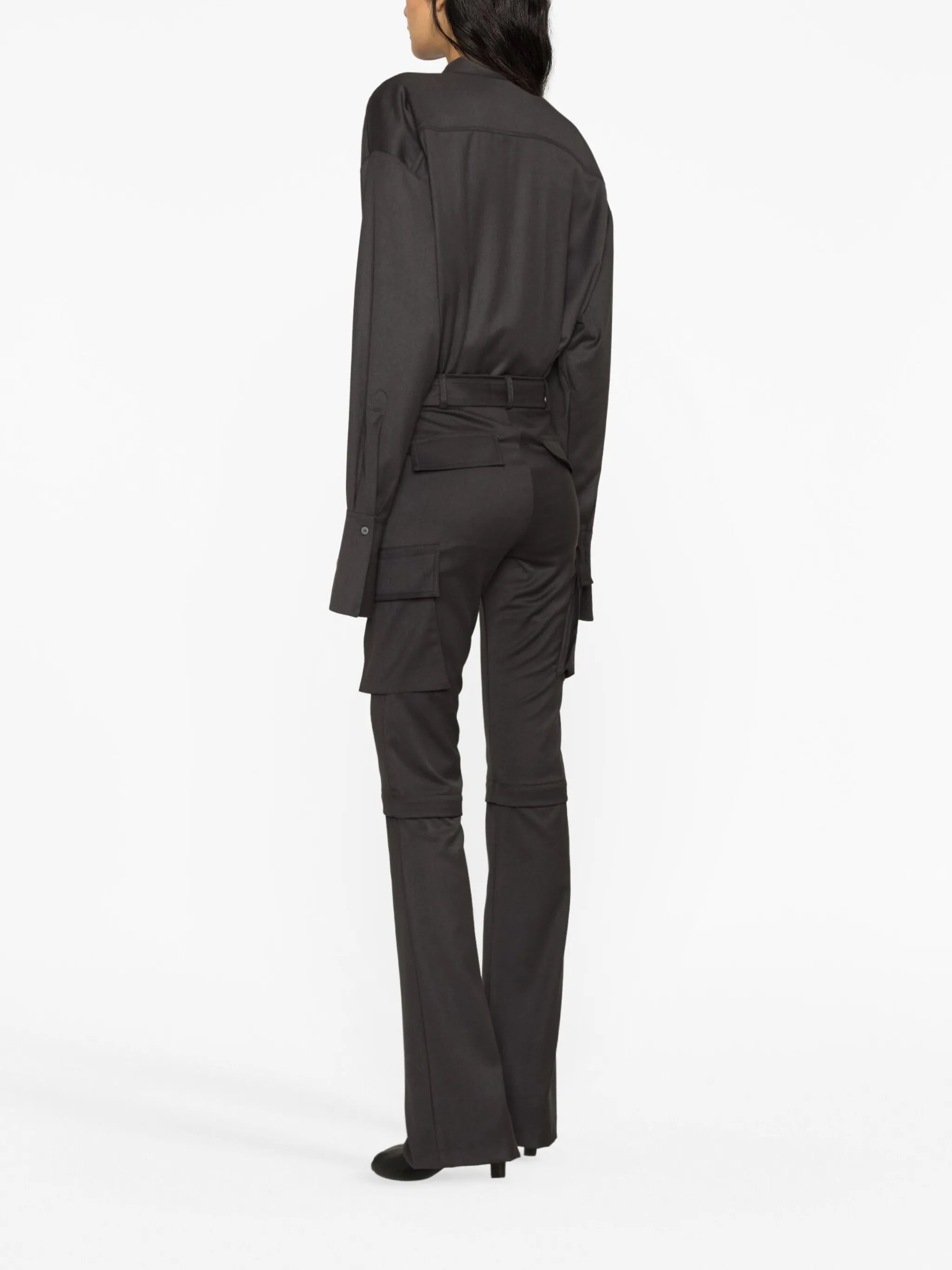 belted flared cargo trousers