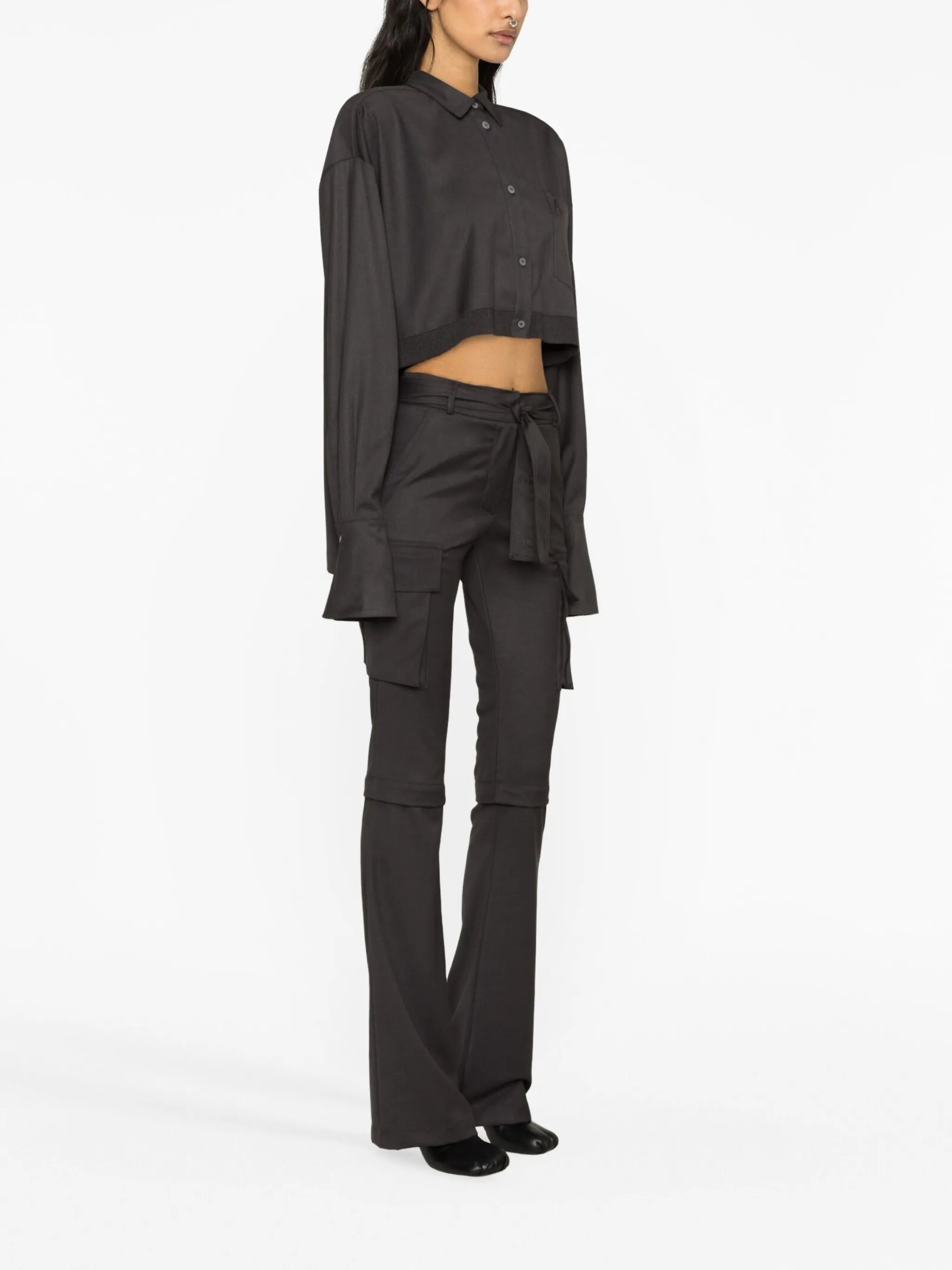 belted flared cargo trousers