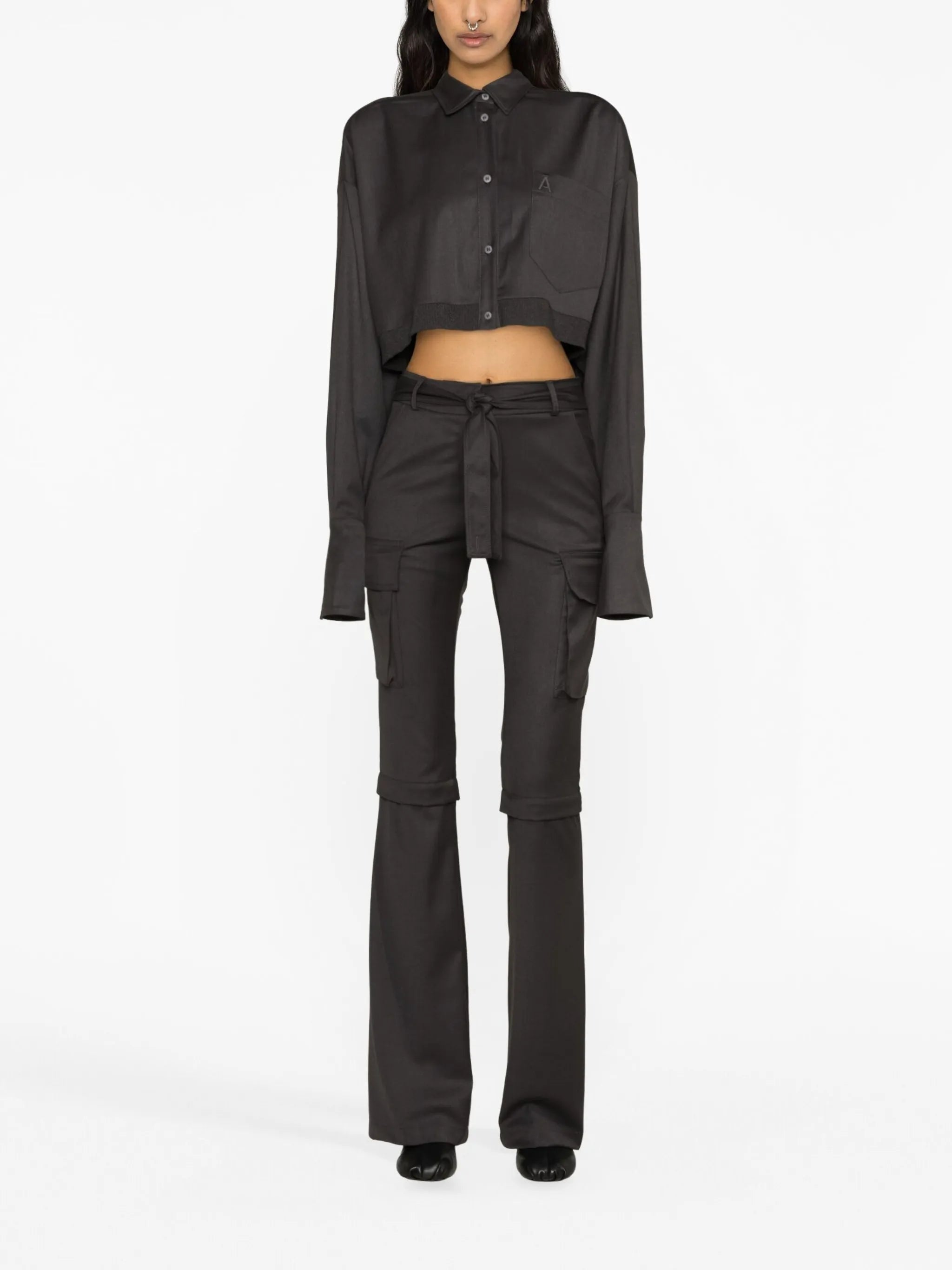 belted flared cargo trousers
