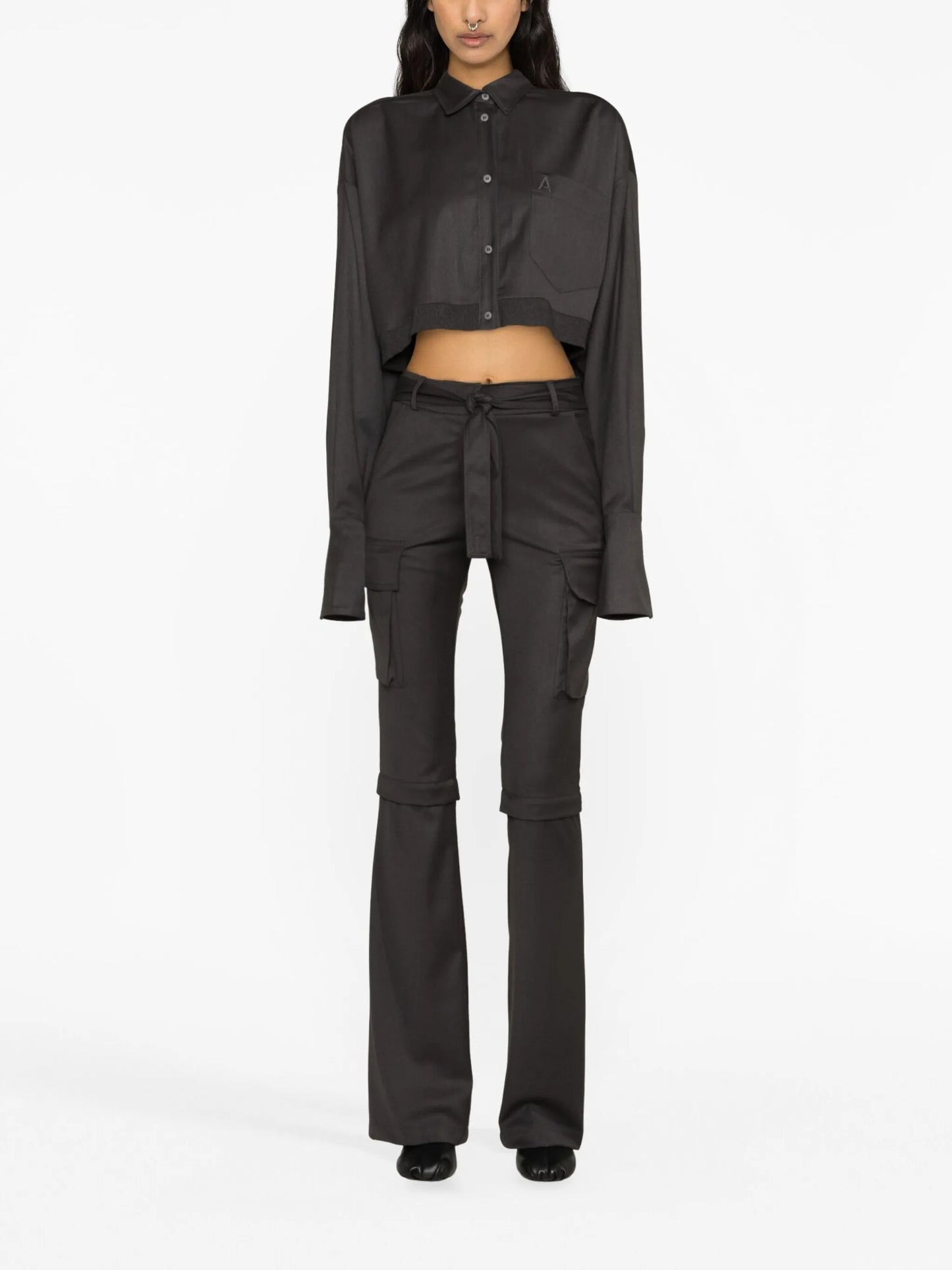 belted flared cargo trousers