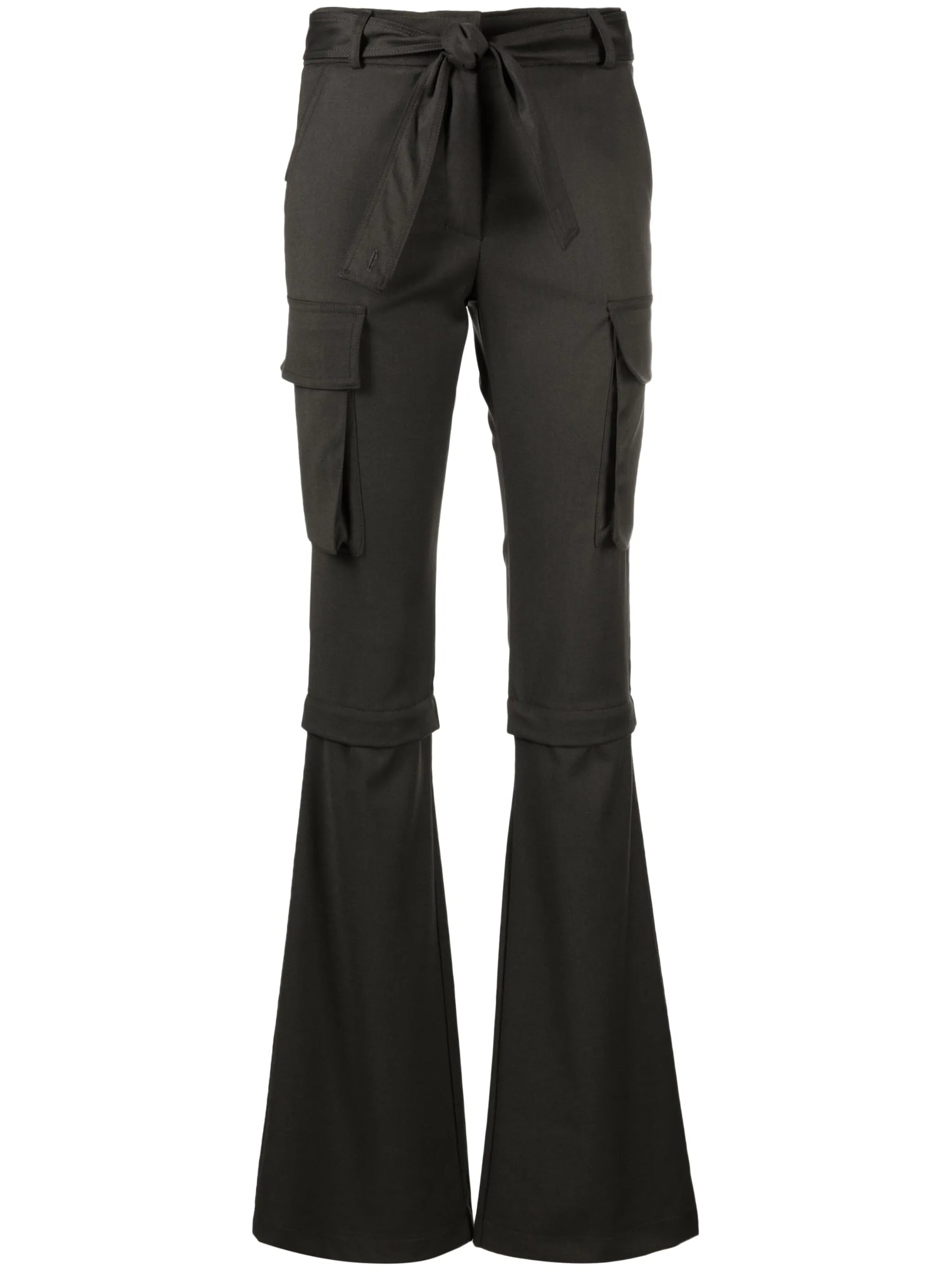 belted flared cargo trousers