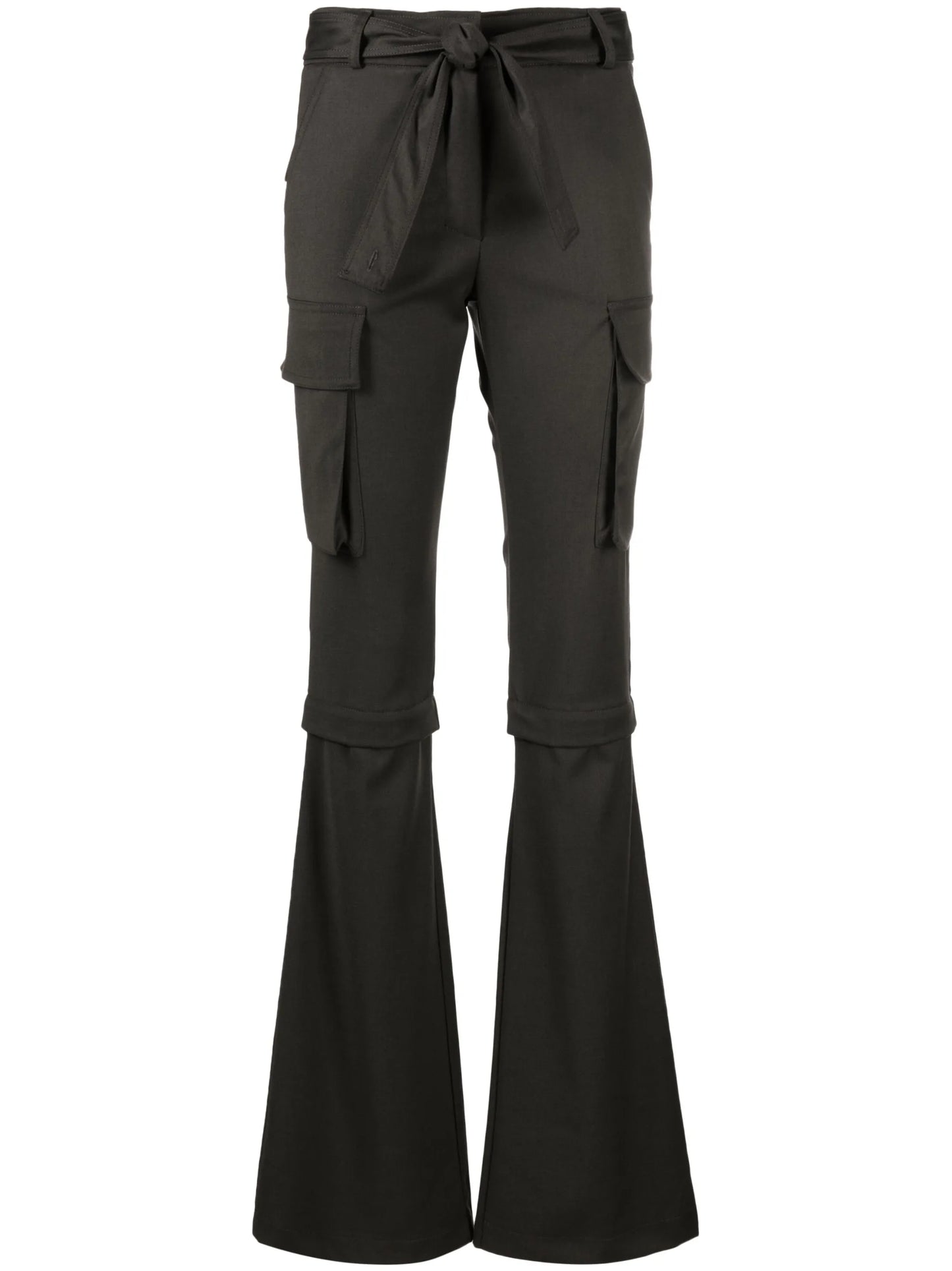 belted flared cargo trousers