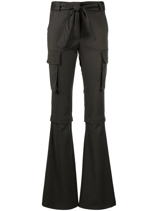 belted flared cargo trousers