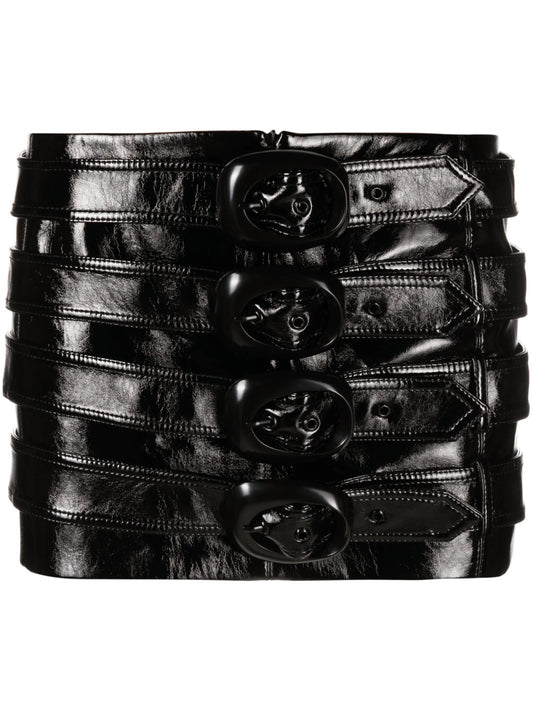 belted faux-leather miniskirt