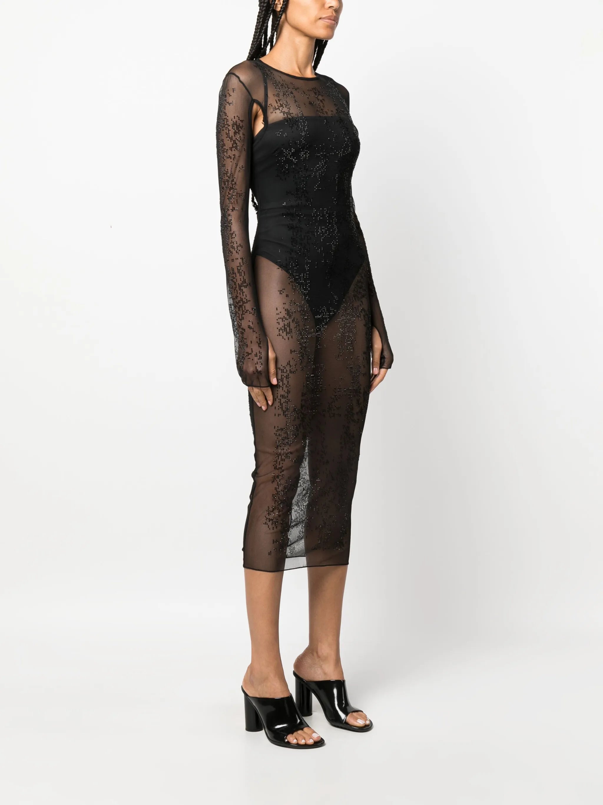 rhinestone-embellished tulle midi dress