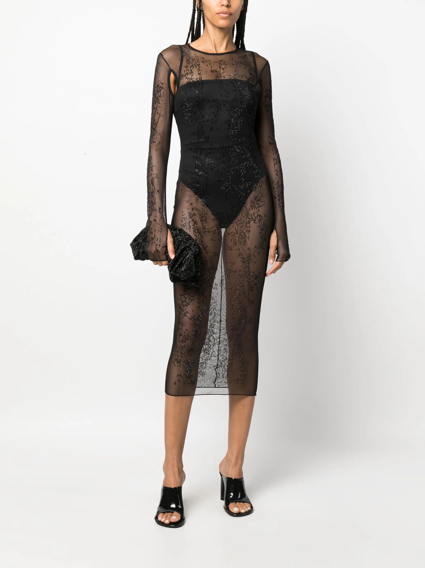 rhinestone-embellished tulle midi dress