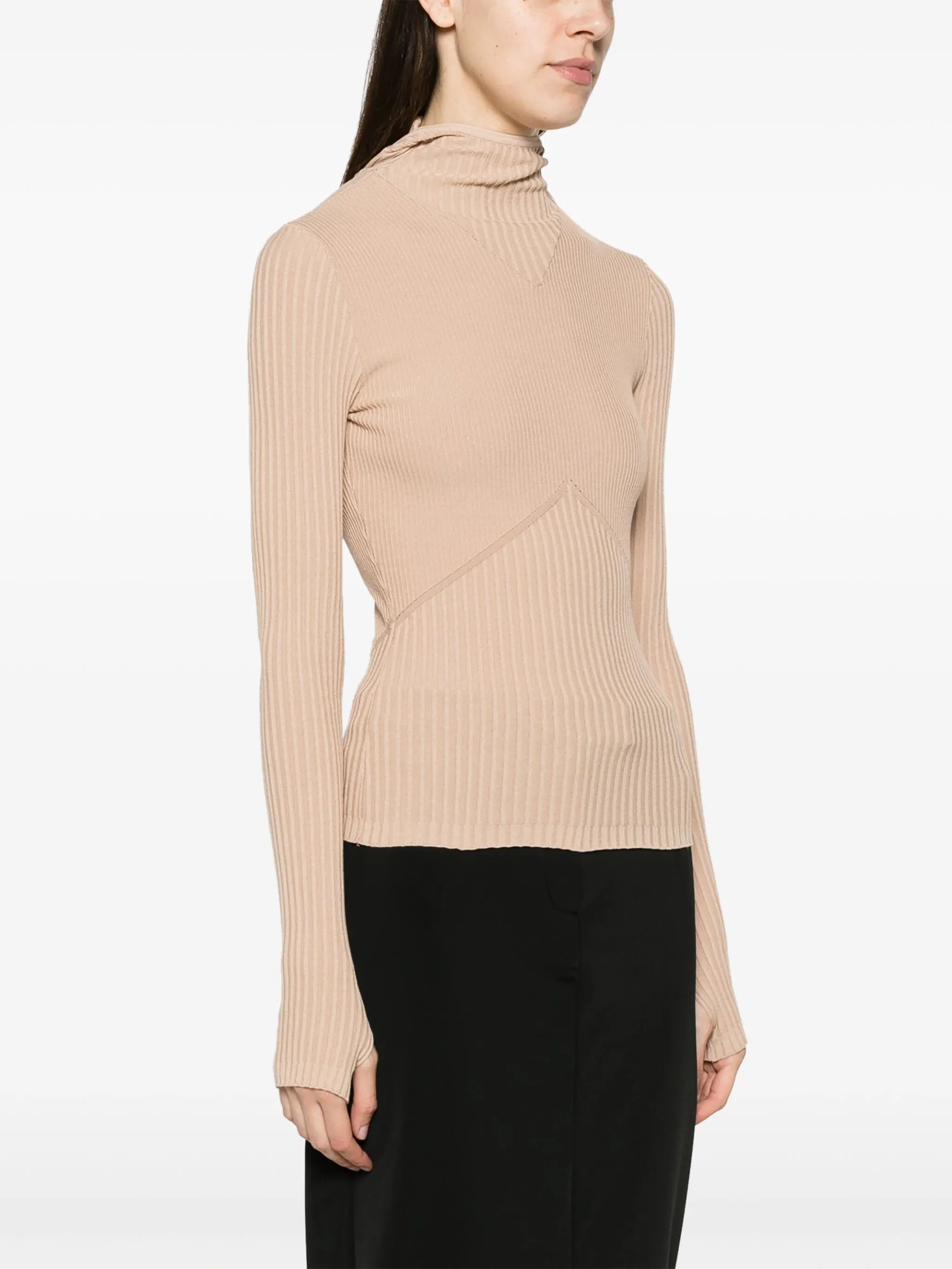 hooded ribbed-knit top