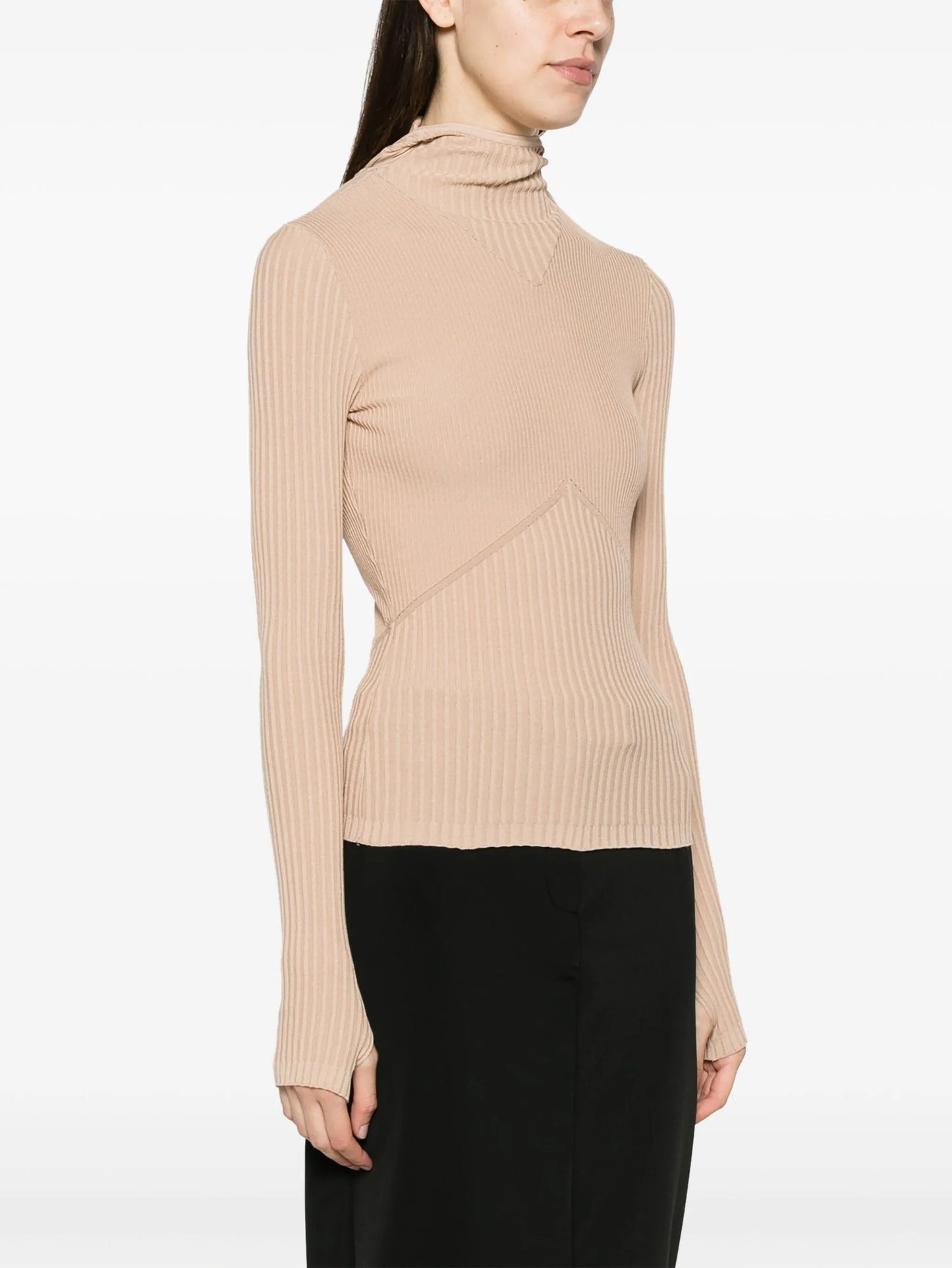 hooded ribbed-knit top
