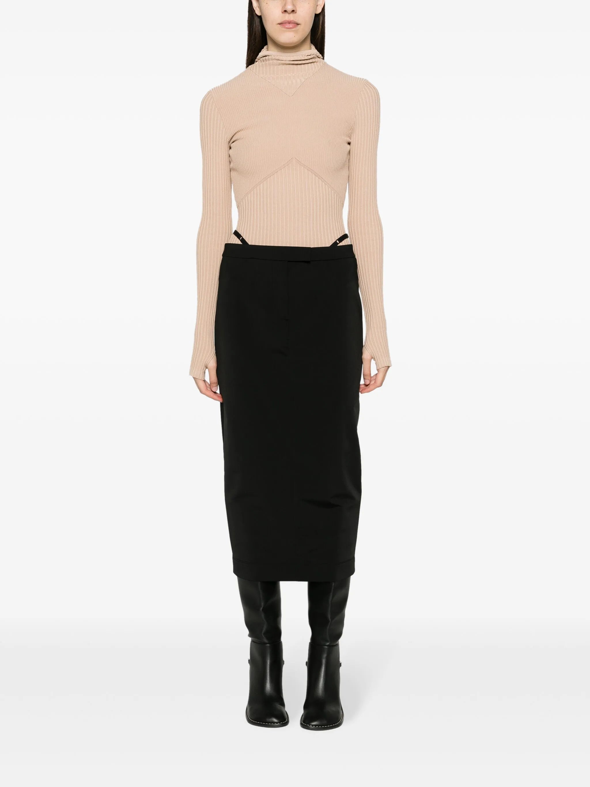 hooded ribbed-knit top