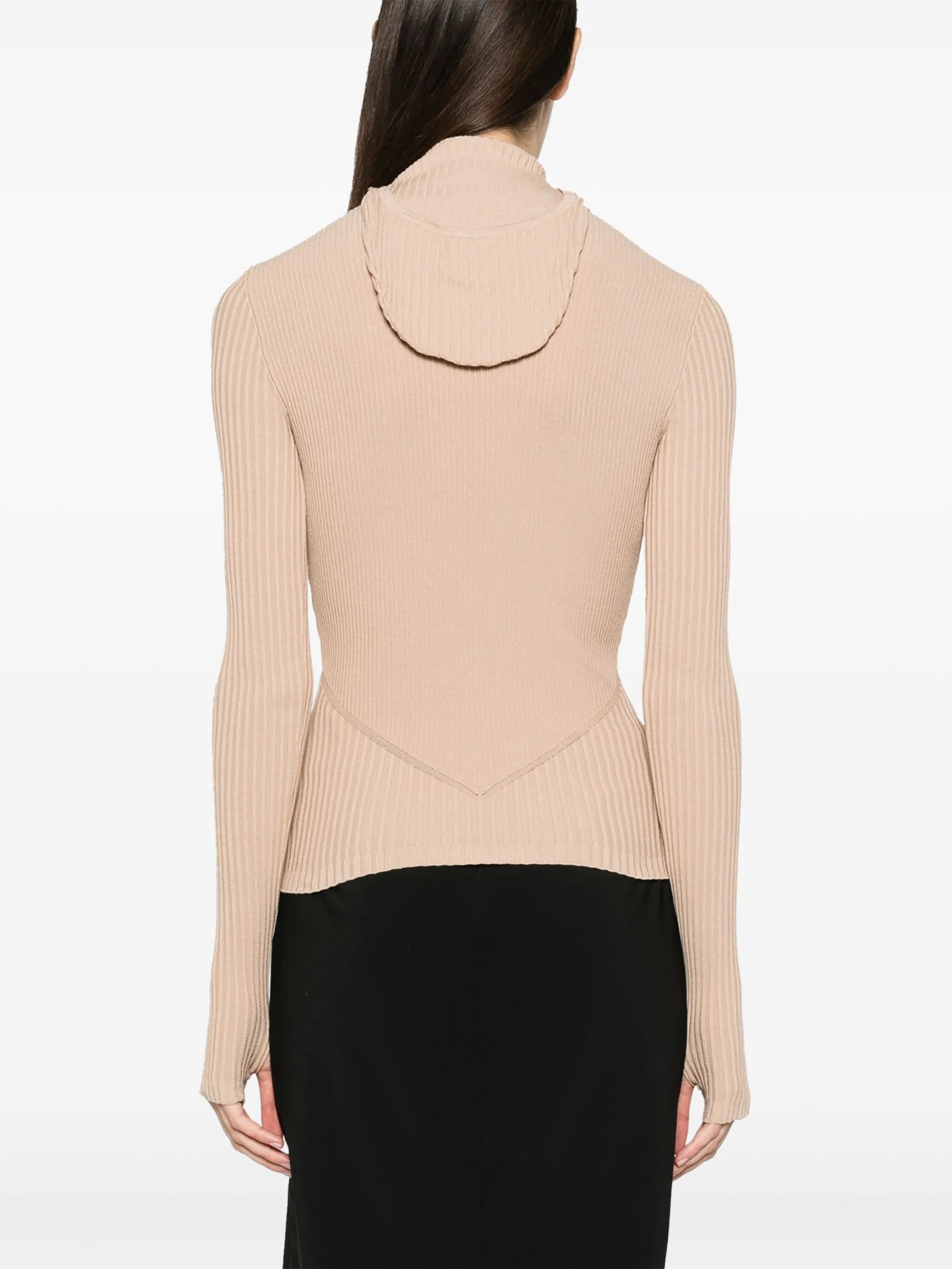 hooded ribbed-knit top