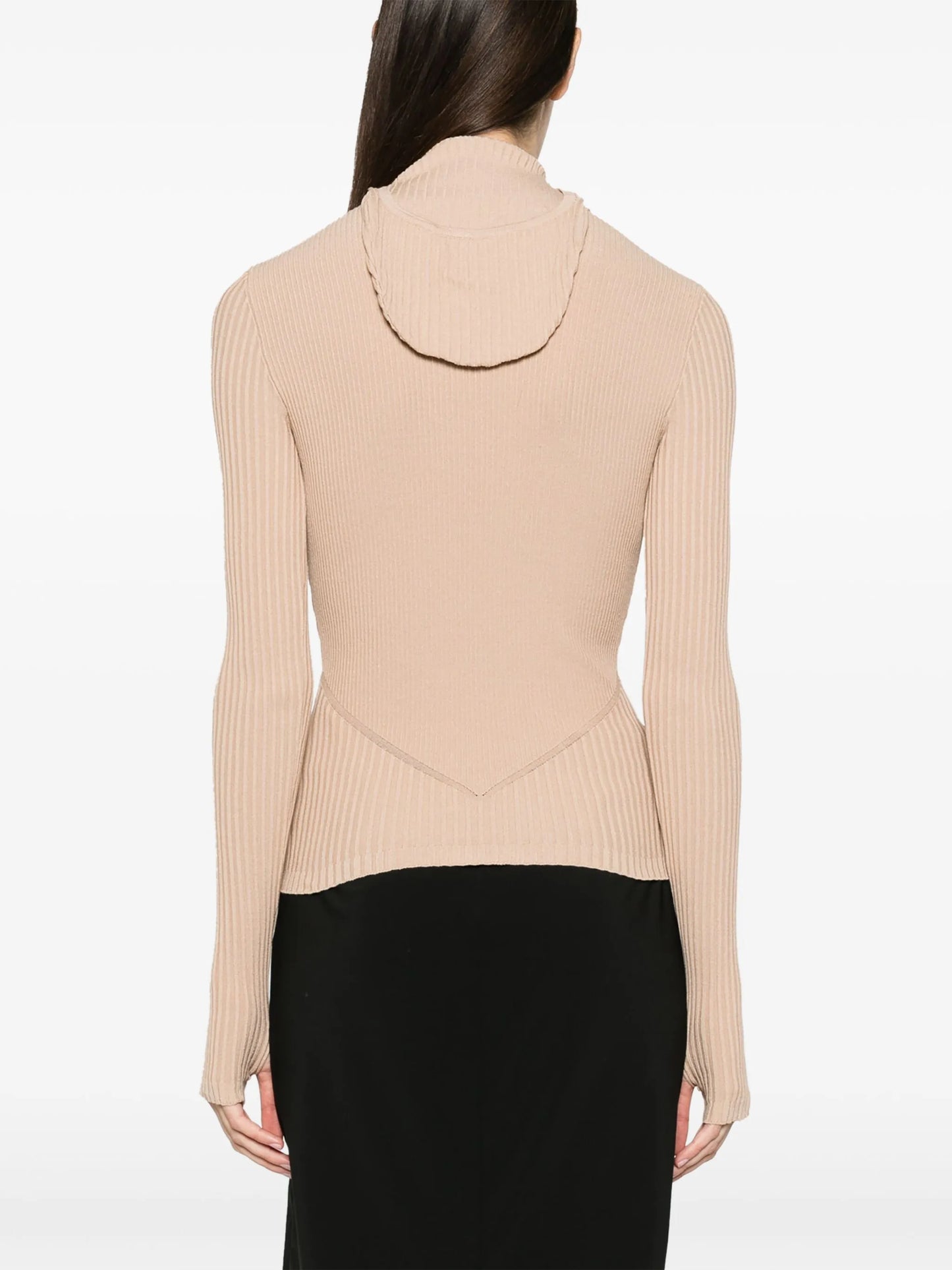 hooded ribbed-knit top