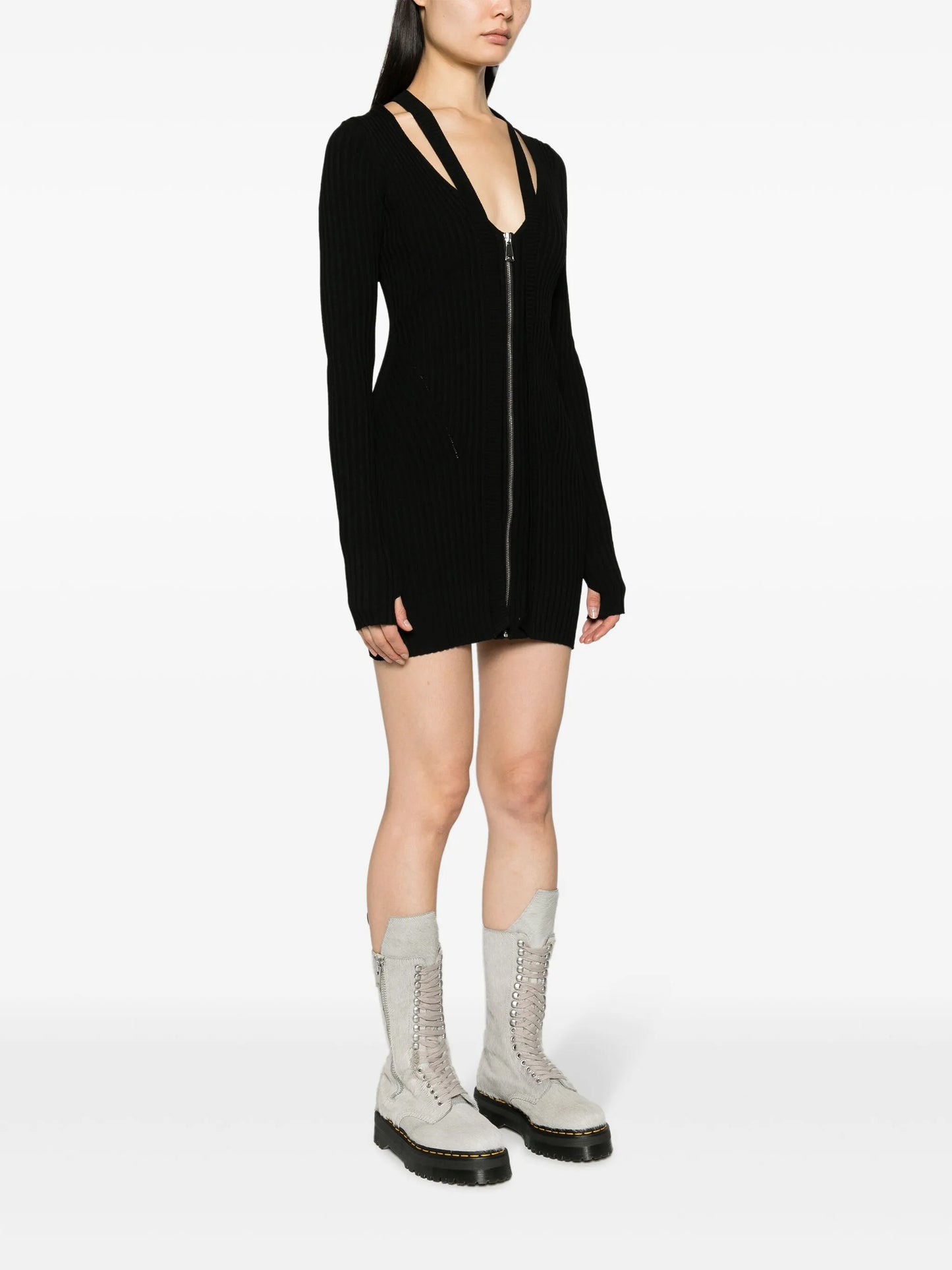 V-neck ribbed-knit dress
