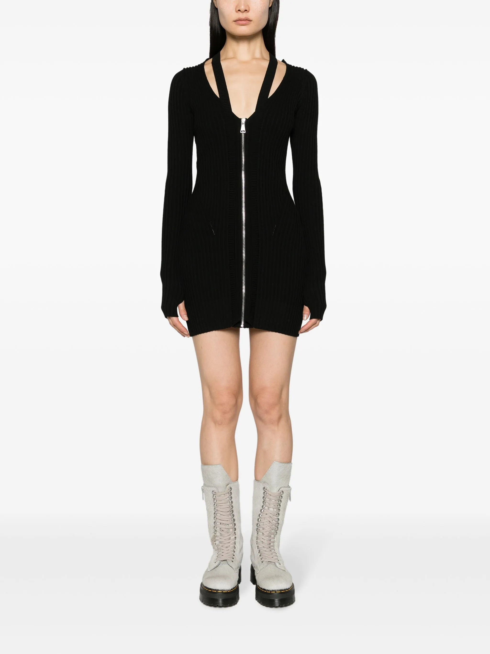 V-neck ribbed-knit dress
