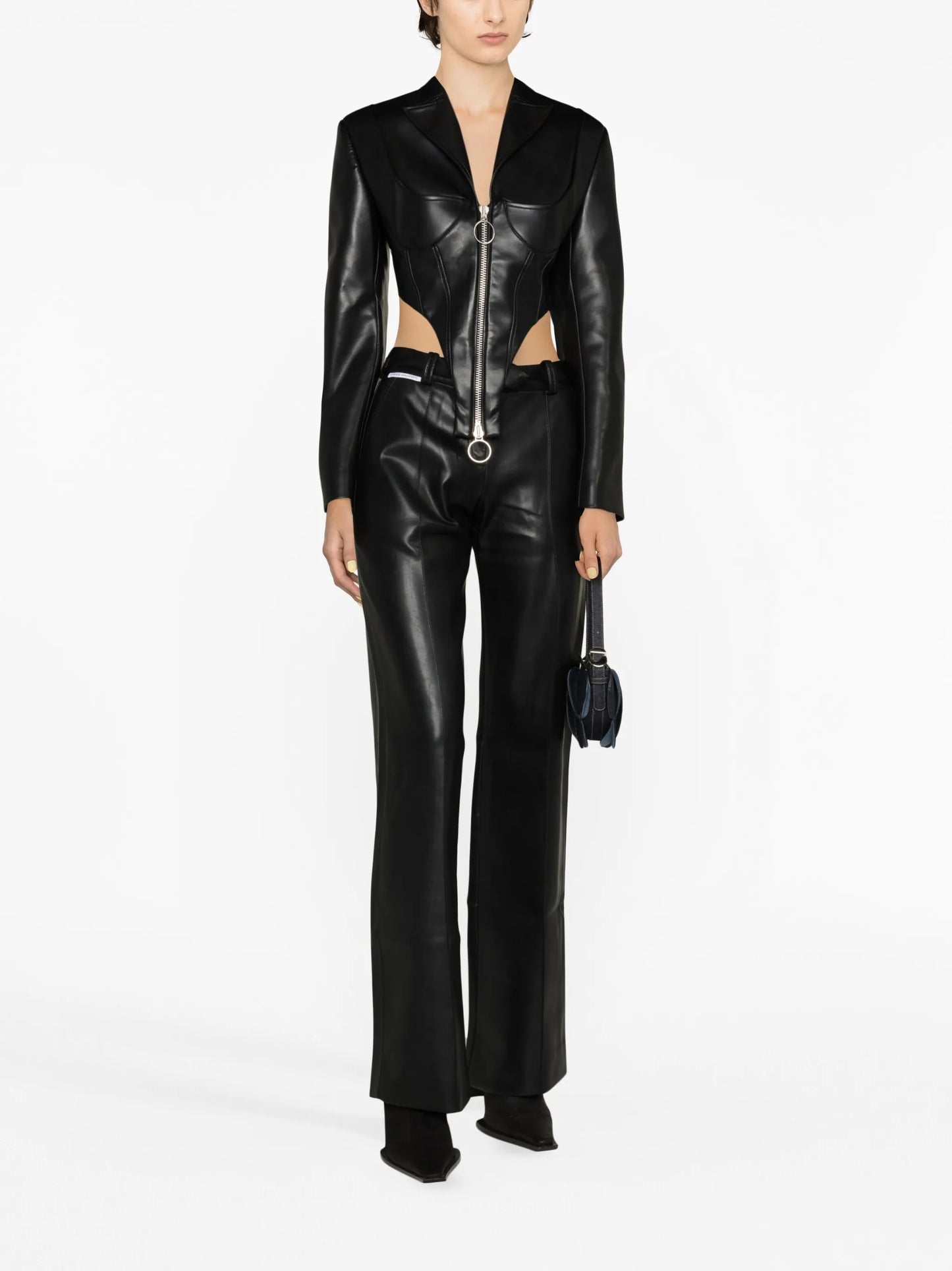 cropped faux-leather blazer