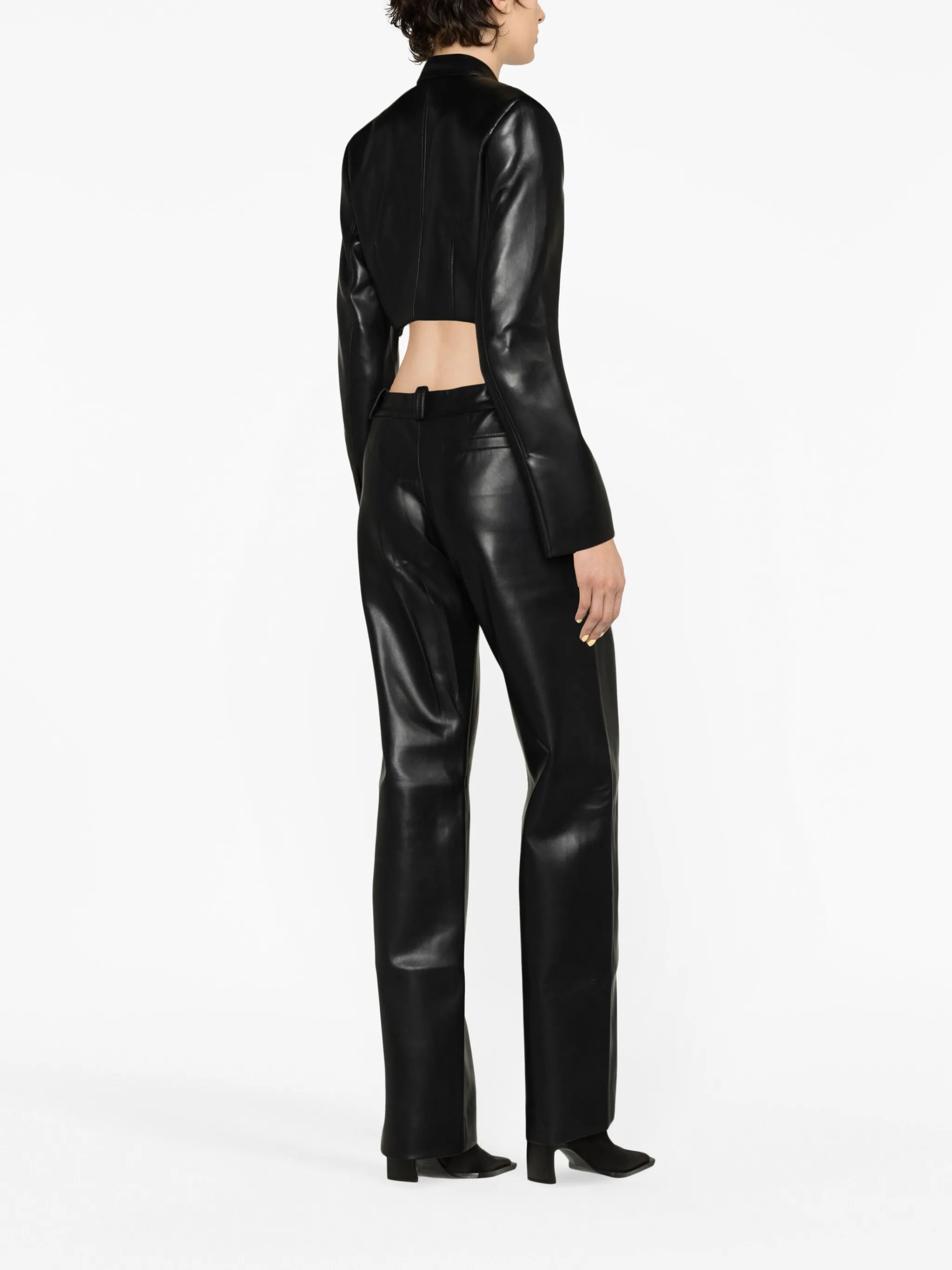 cropped faux-leather blazer