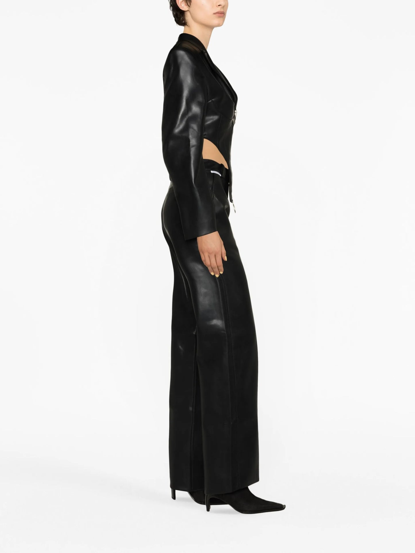 cropped faux-leather blazer