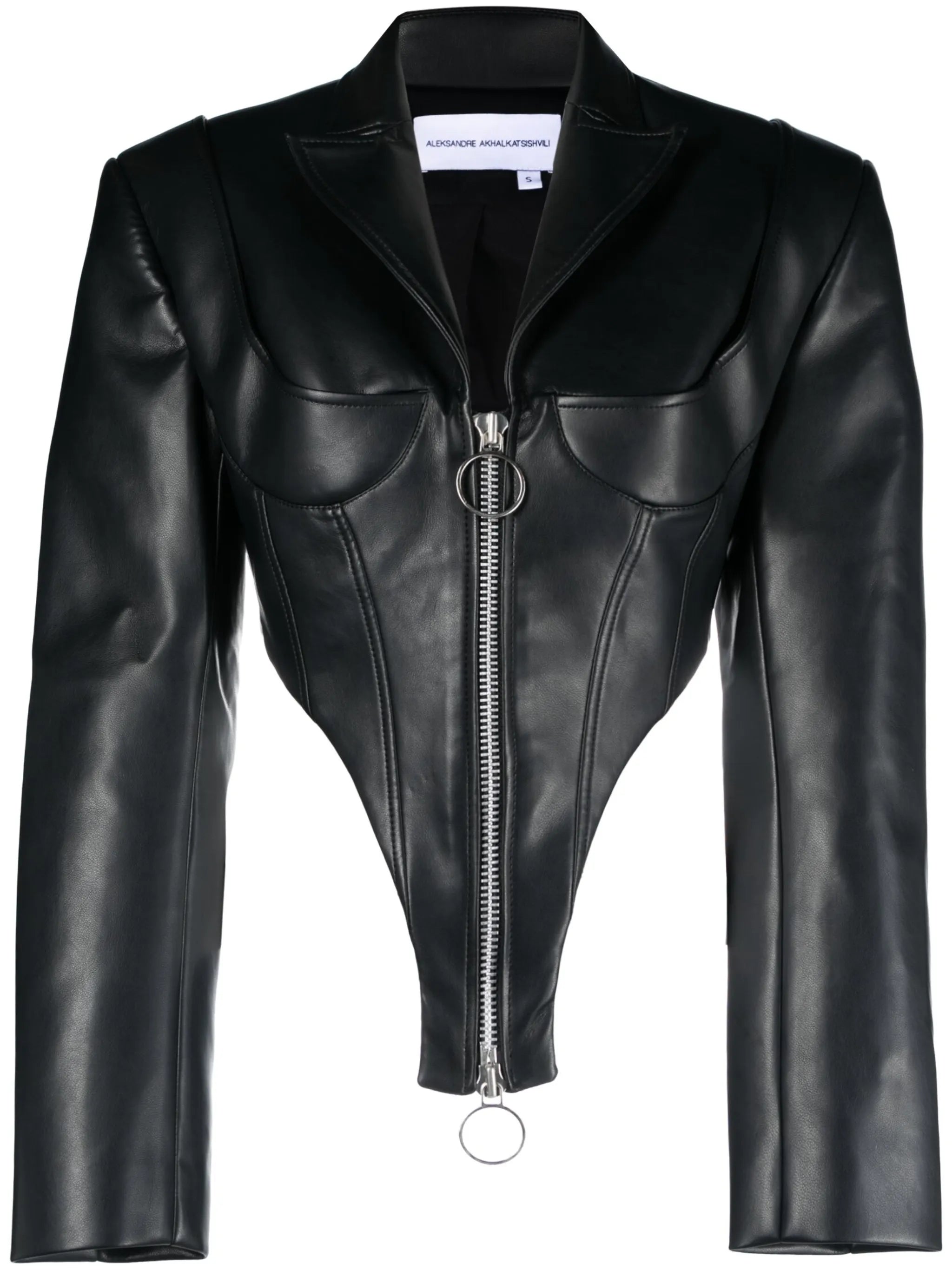 cropped faux-leather blazer