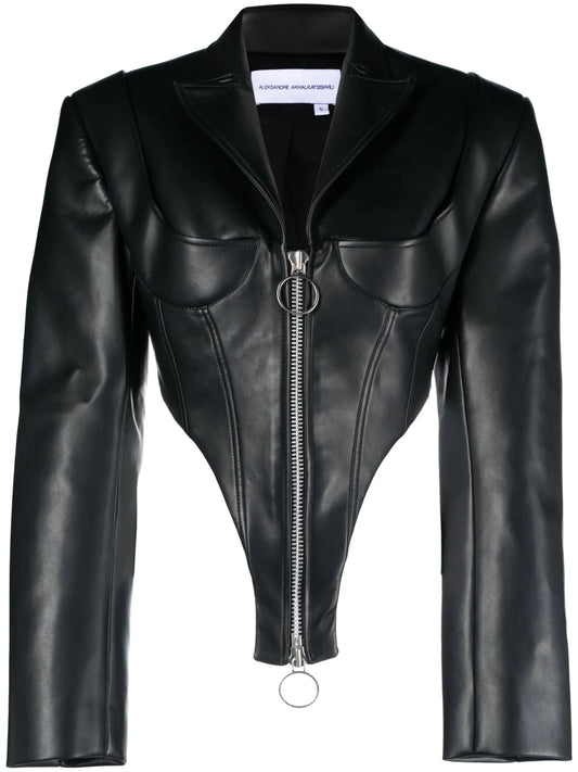 cropped faux-leather blazer