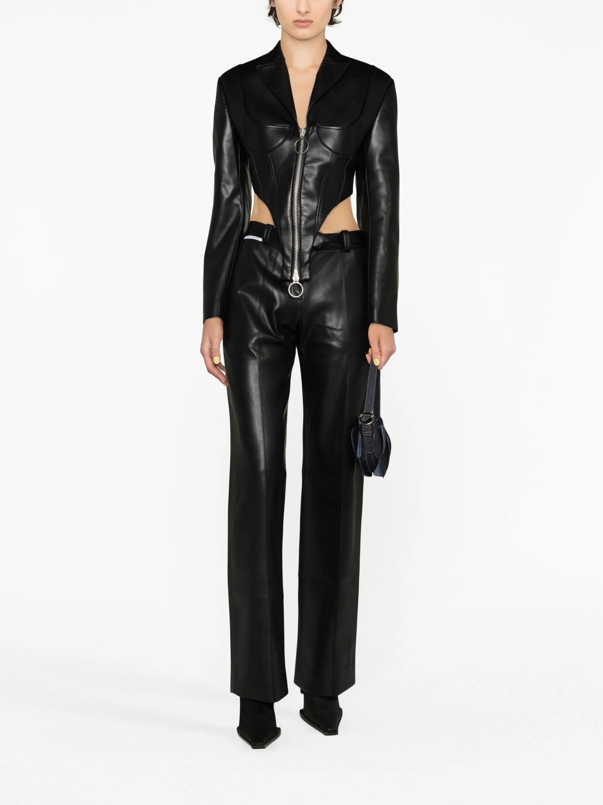 mid-rise faux-leather trousers