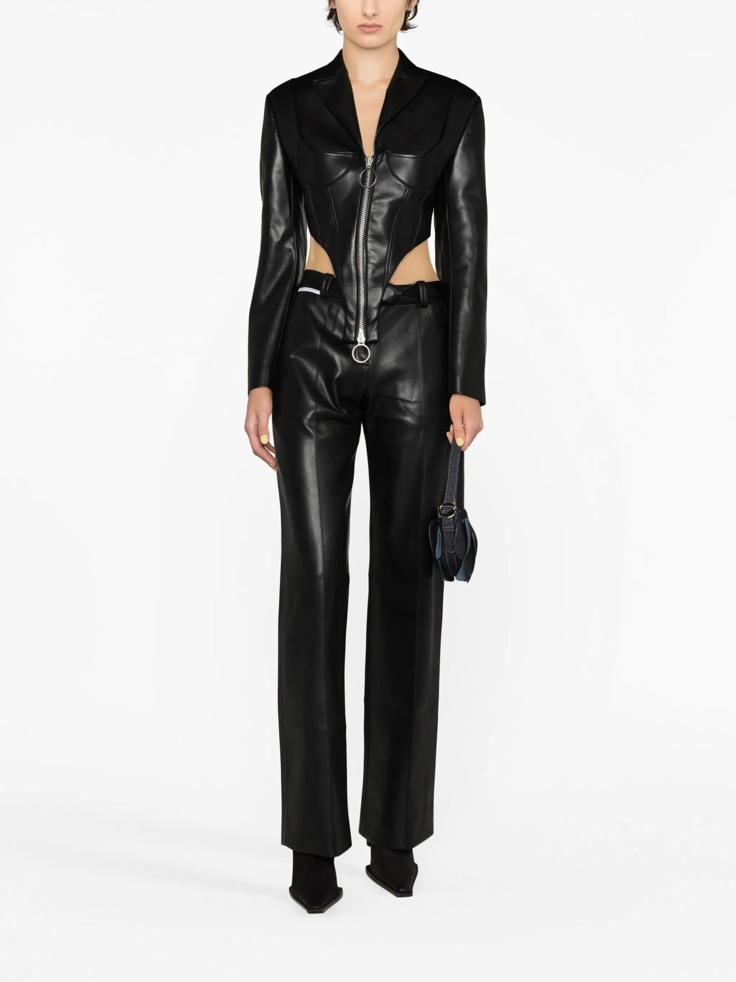mid-rise faux-leather trousers