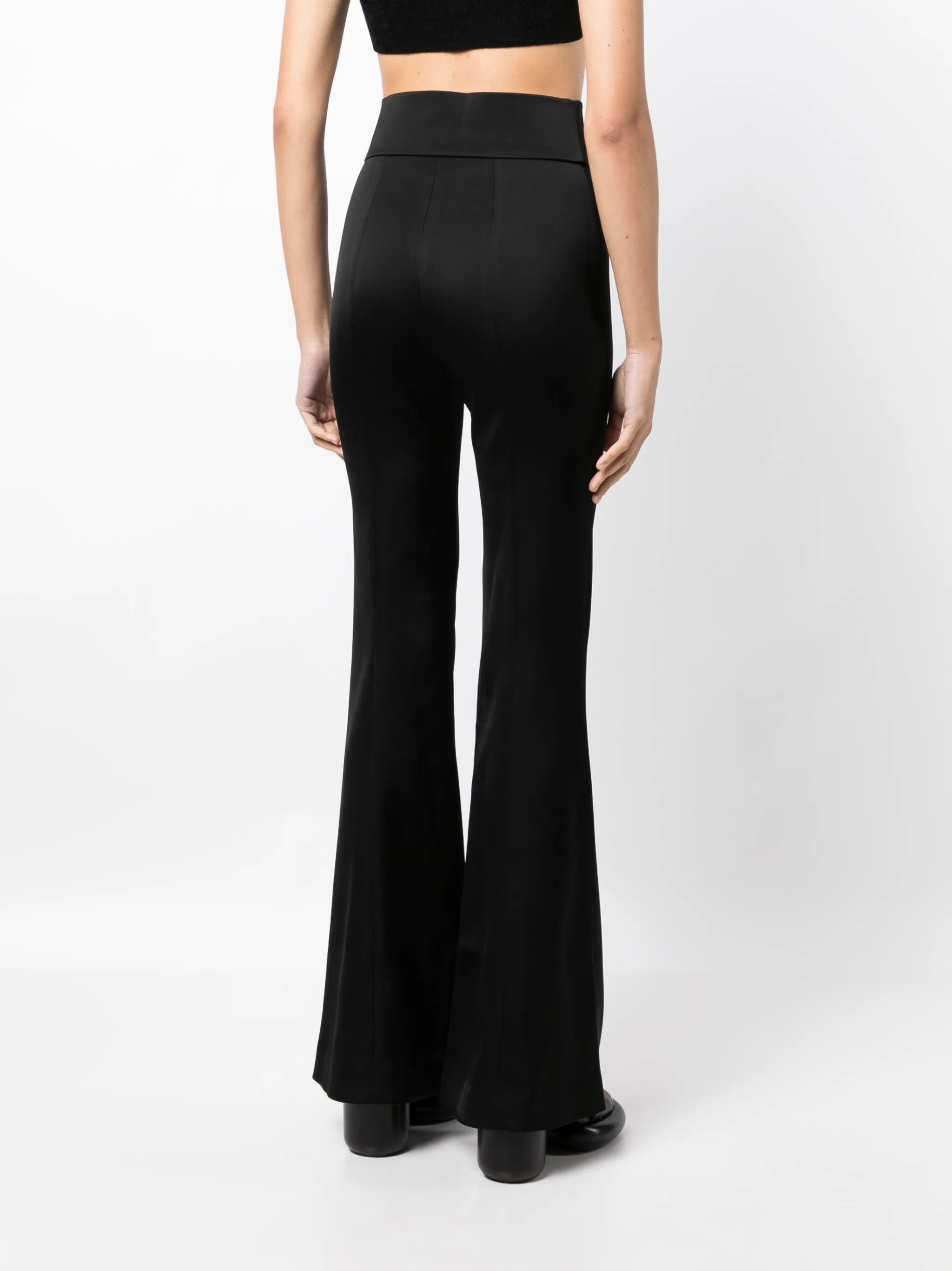 high-waisted flared trousers