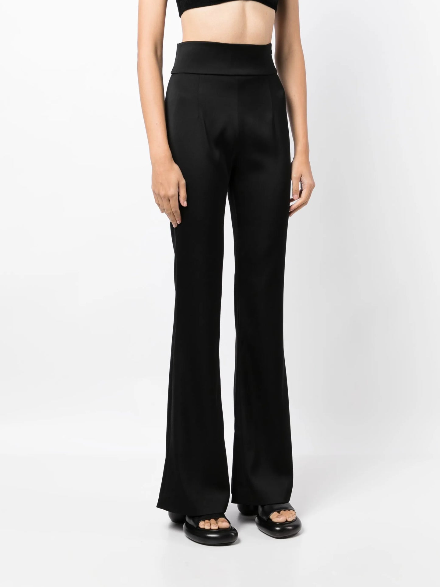 high-waisted flared trousers